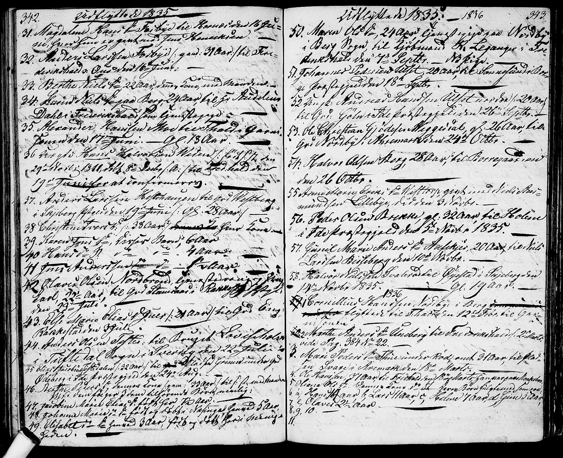 Berg prestekontor Kirkebøker, SAO/A-10902/G/Ga/L0002: Parish register (copy) no. I 2, 1832-1844, p. 342-343