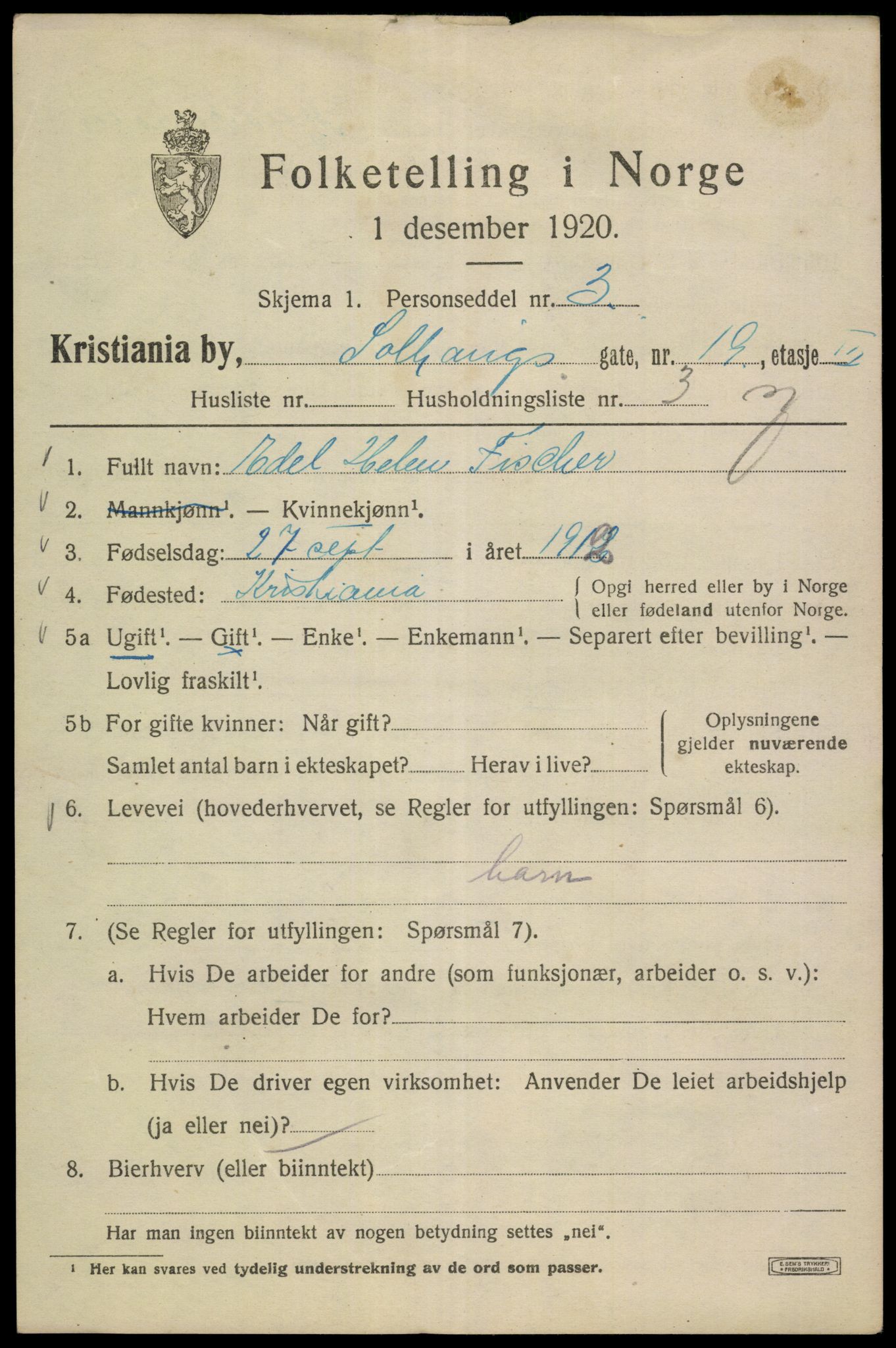 SAO, 1920 census for Kristiania, 1920, p. 527347