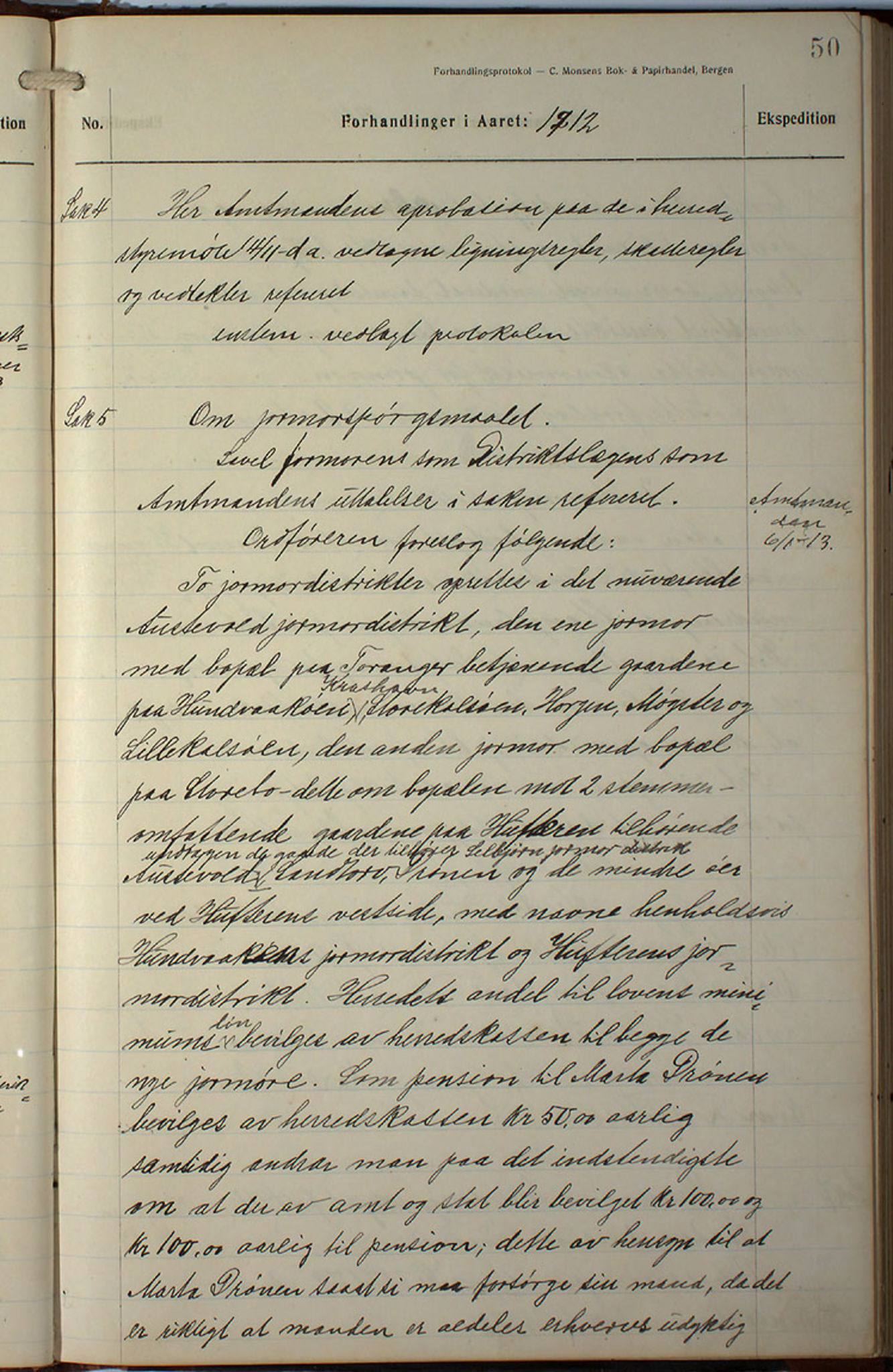 Austevoll kommune. Formannskapet, IKAH/1244-021/A/Aa/L0002b: Møtebok for heradstyret, 1910-1919, p. 101