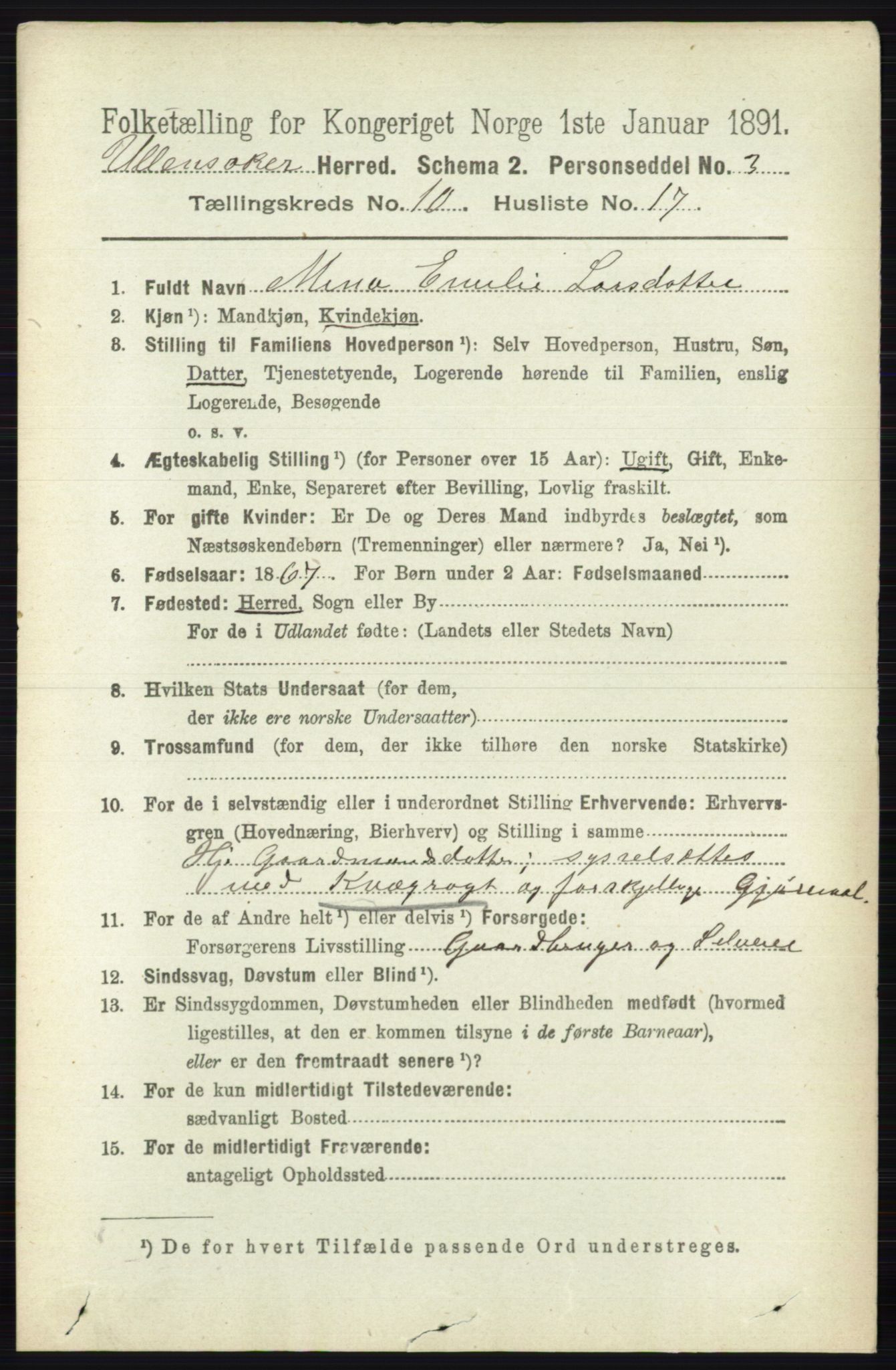 RA, 1891 census for 0235 Ullensaker, 1891, p. 4618