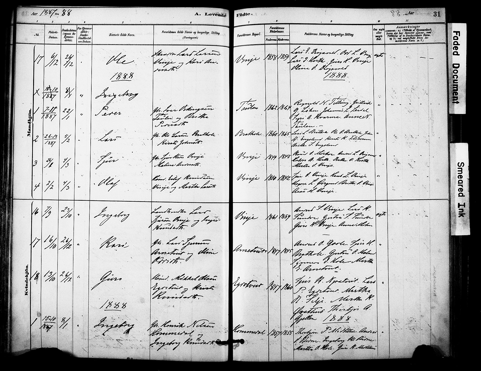 Vossestrand Sokneprestembete, AV/SAB-A-79101/H/Haa: Parish register (official) no. C 1, 1878-1903, p. 31