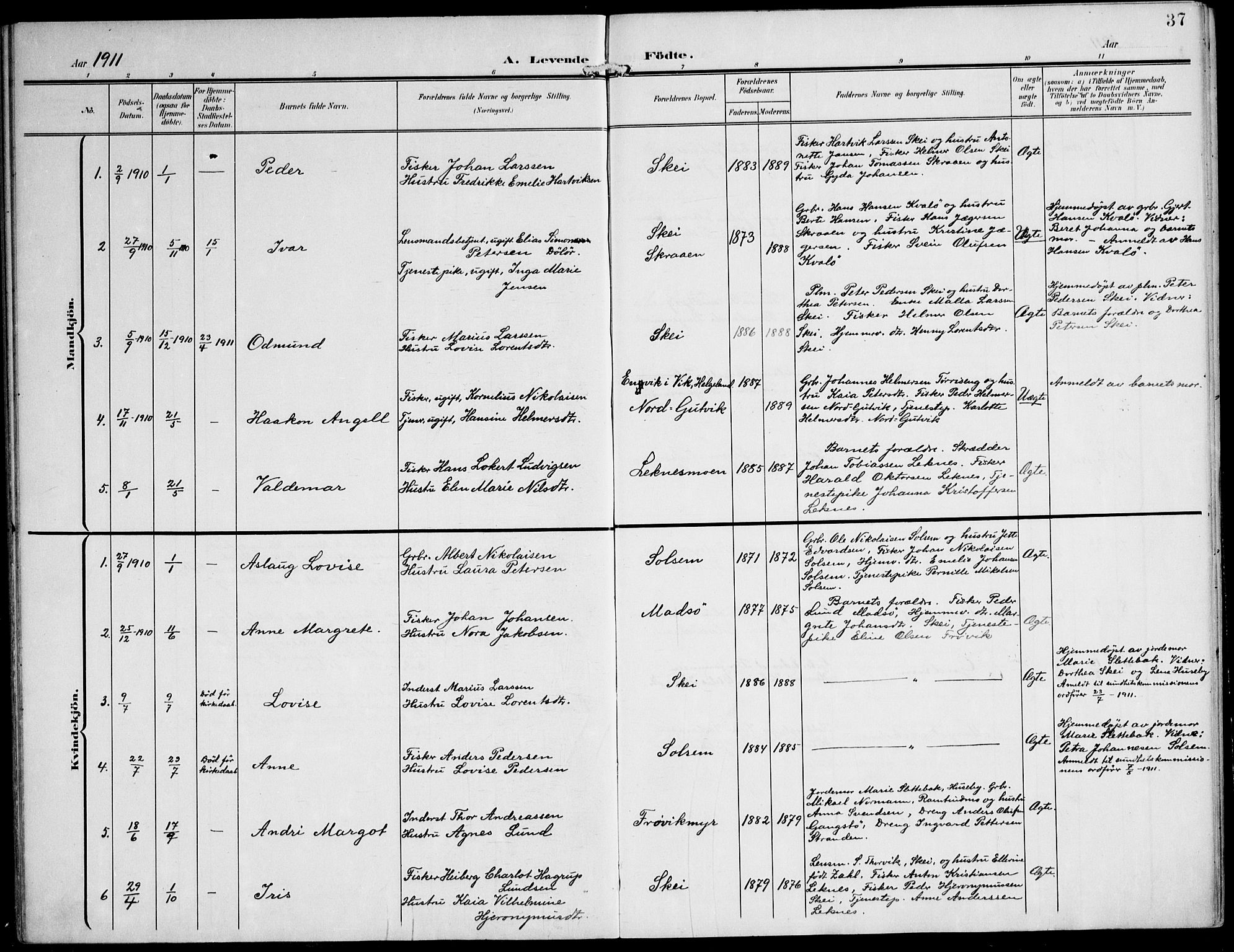 Ministerialprotokoller, klokkerbøker og fødselsregistre - Nord-Trøndelag, SAT/A-1458/788/L0698: Parish register (official) no. 788A05, 1902-1921, p. 37