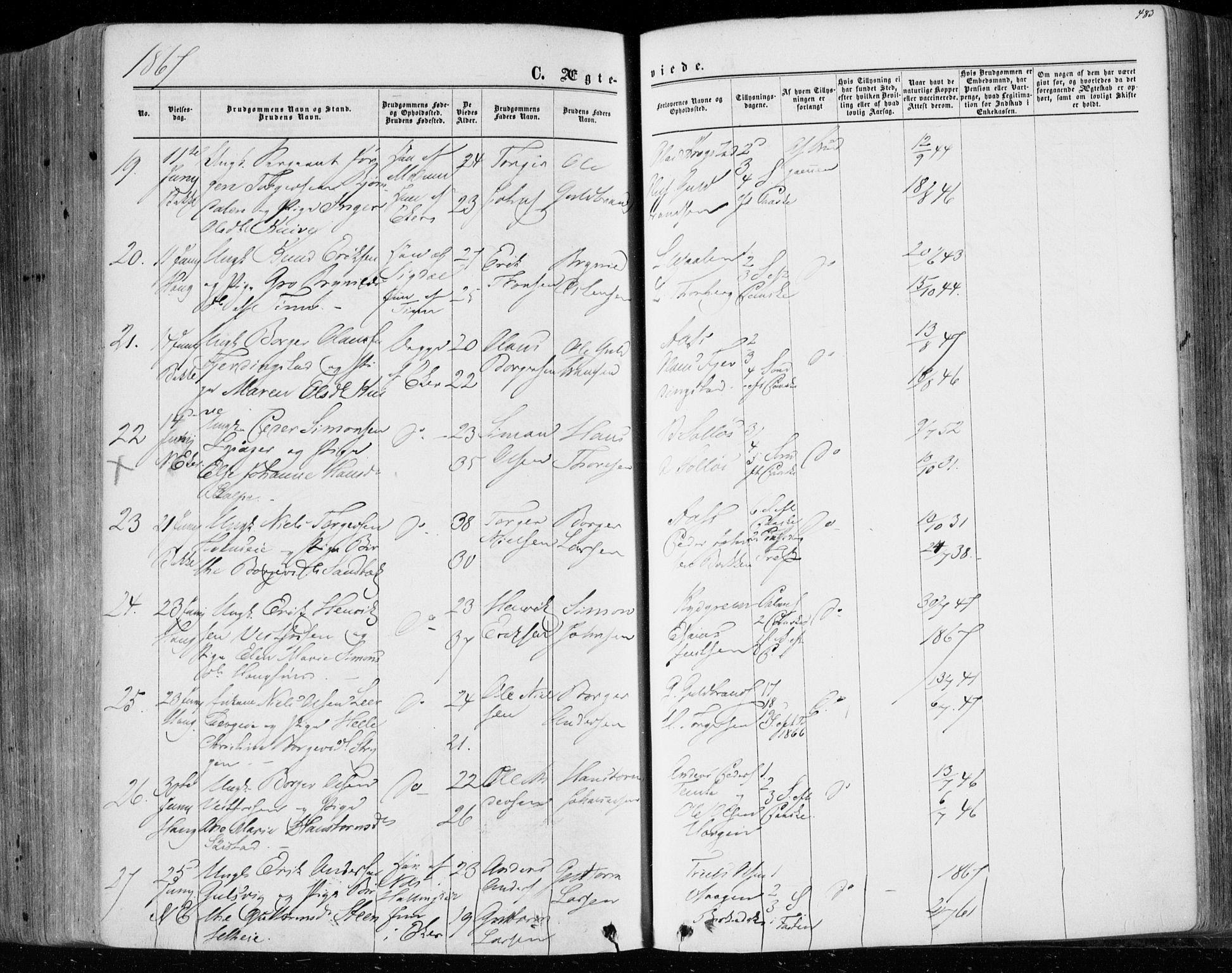 Eiker kirkebøker, AV/SAKO-A-4/F/Fa/L0016: Parish register (official) no. I 16, 1860-1868, p. 483