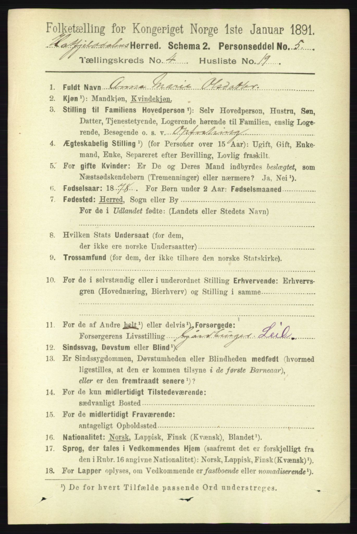 RA, 1891 census for 1826 Hattfjelldal, 1891, p. 1104