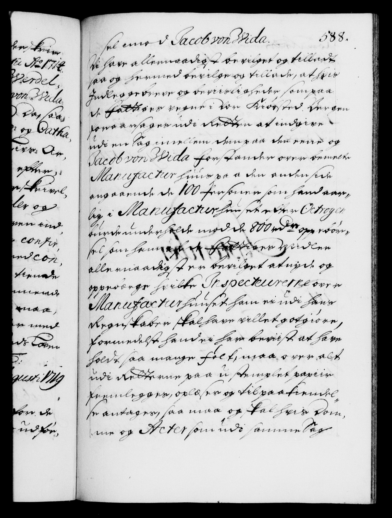 Danske Kanselli 1572-1799, AV/RA-EA-3023/F/Fc/Fca/Fcaa/L0022: Norske registre, 1716-1719, p. 588a