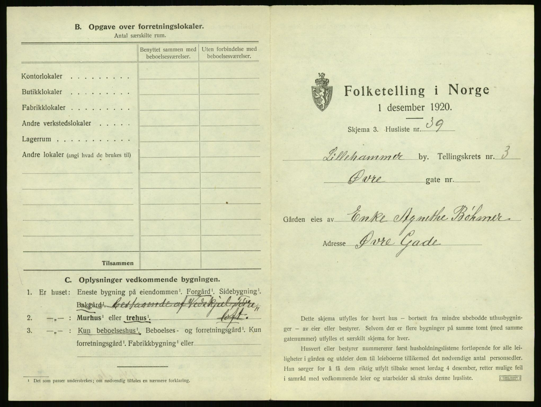 SAH, 1920 census for Lillehammer, 1920, p. 382