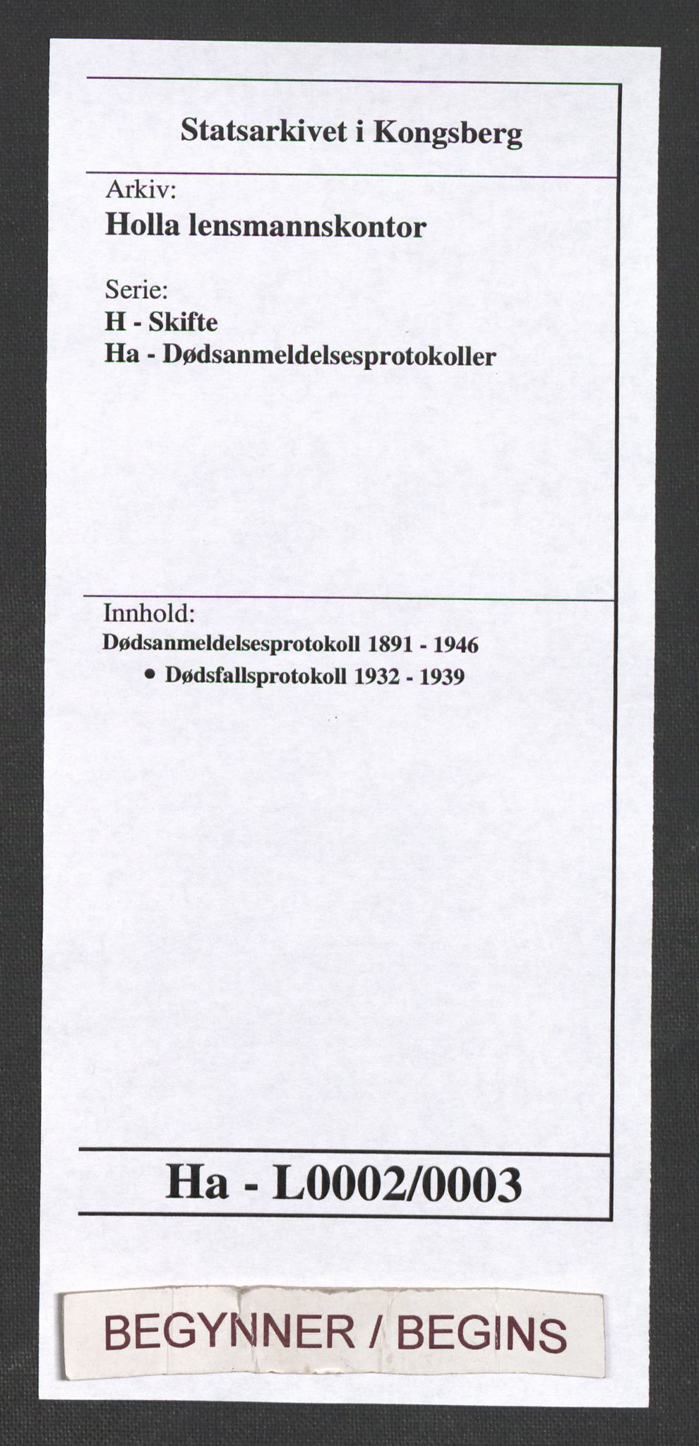 Holla lensmannskontor, AV/SAKO-A-560/H/Ha/L0002/0003: Dødsanmeldelsesprotokoll / Dødsfallsprotokoll, 1932-1939