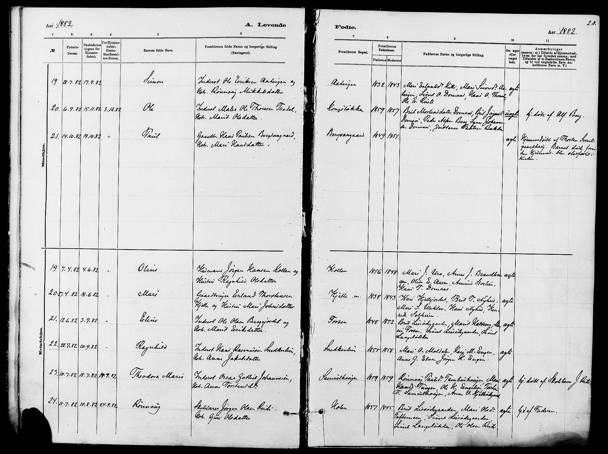 Dovre prestekontor, AV/SAH-PREST-066/H/Ha/Haa/L0002: Parish register (official) no. 2, 1879-1890, p. 20