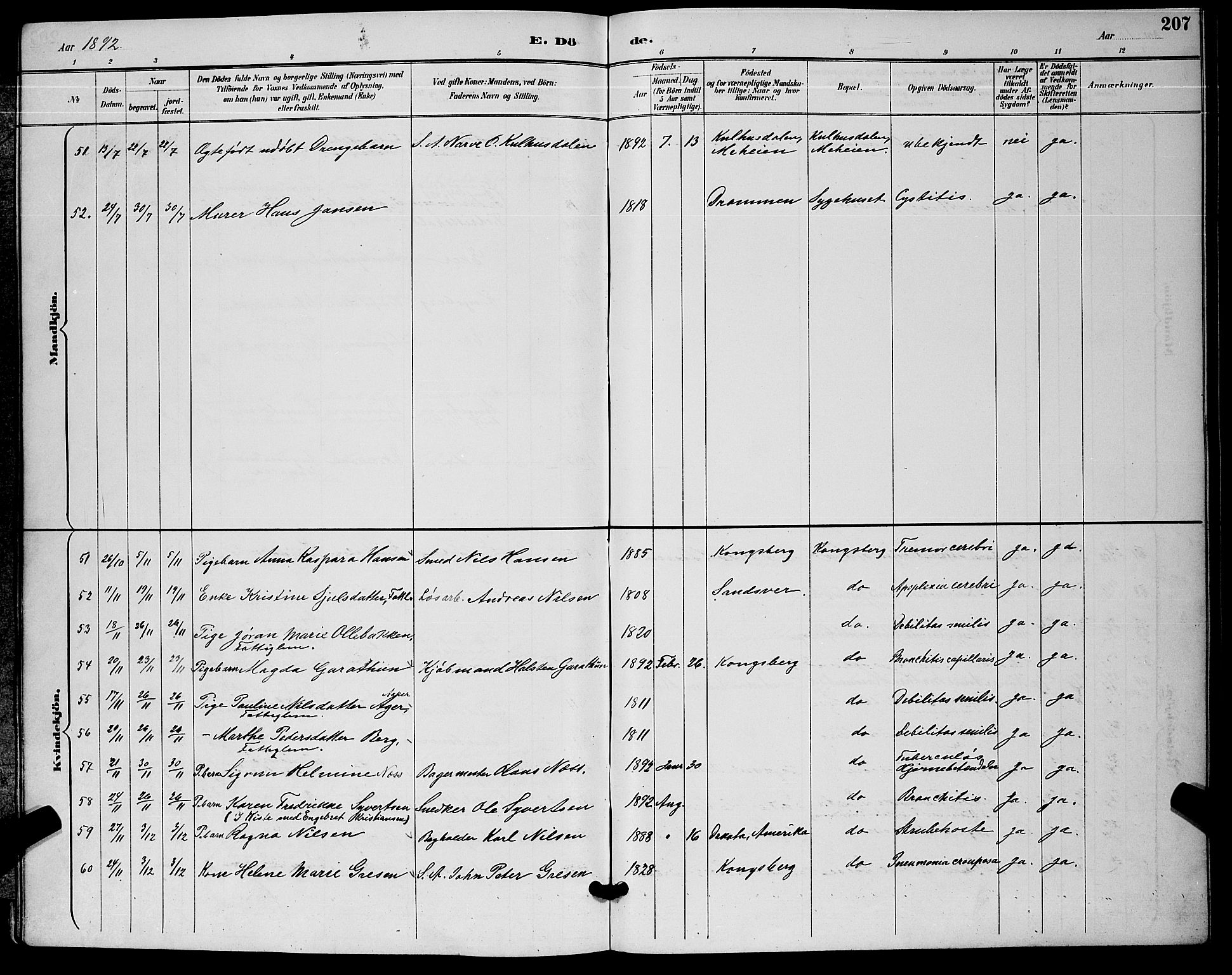Kongsberg kirkebøker, AV/SAKO-A-22/G/Ga/L0006: Parish register (copy) no. 6, 1890-1901, p. 207
