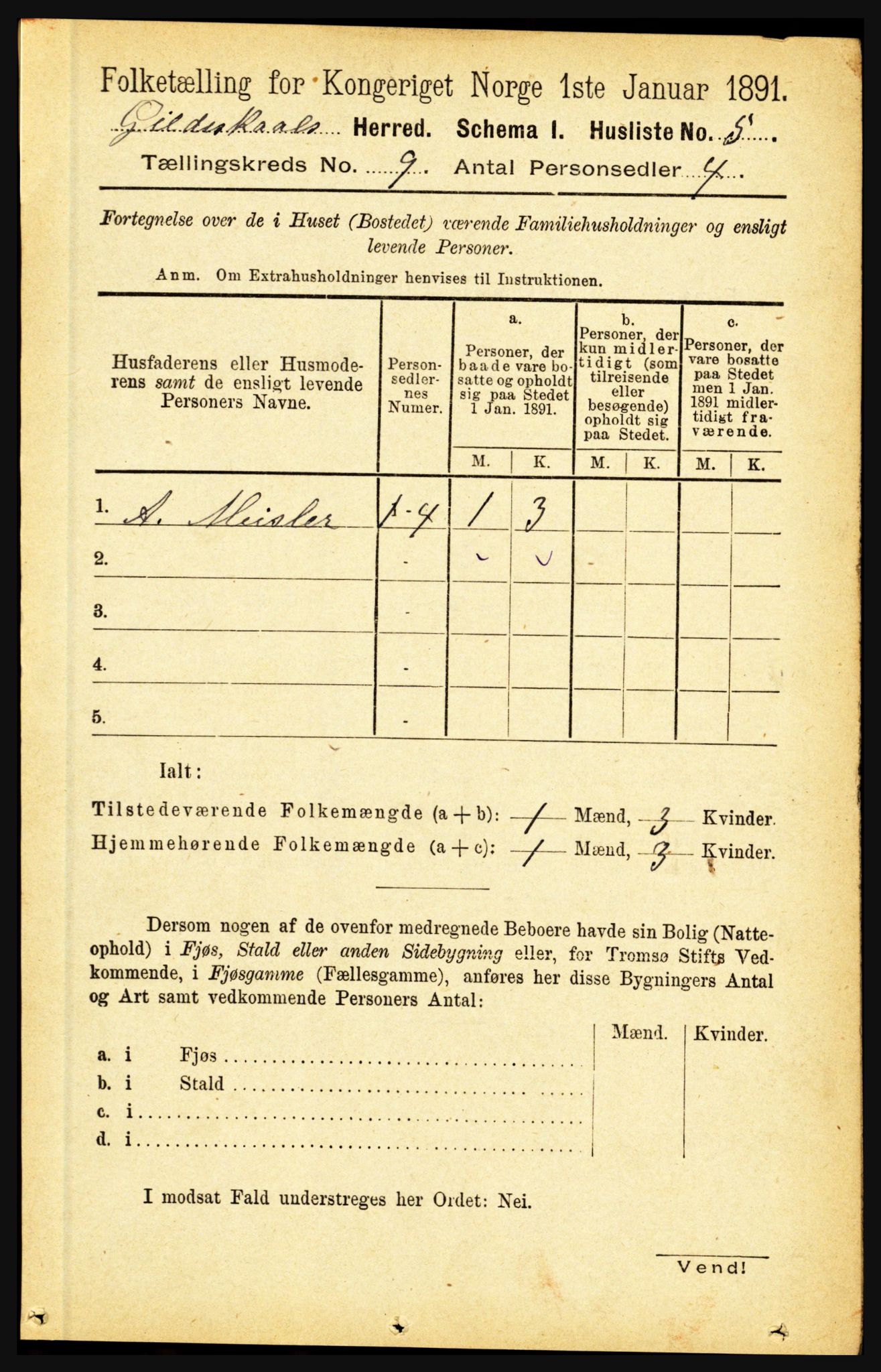 RA, 1891 census for 1838 Gildeskål, 1891, p. 2722