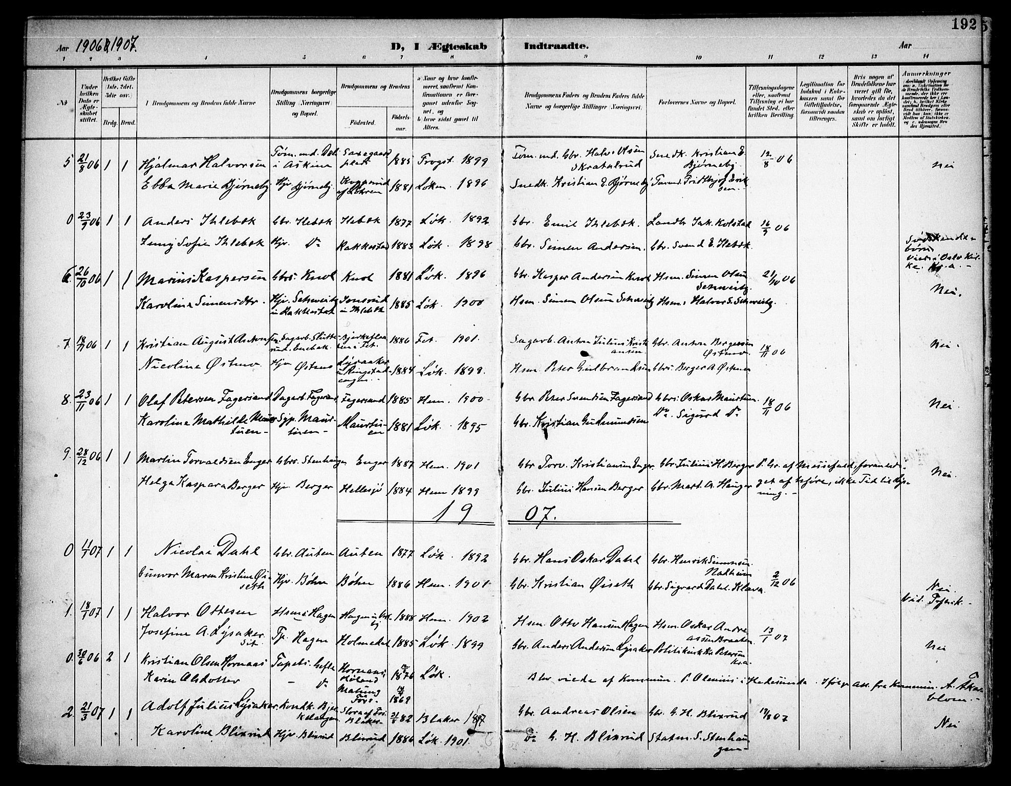 Høland prestekontor Kirkebøker, AV/SAO-A-10346a/F/Fa/L0015: Parish register (official) no. I 15, 1897-1912, p. 192