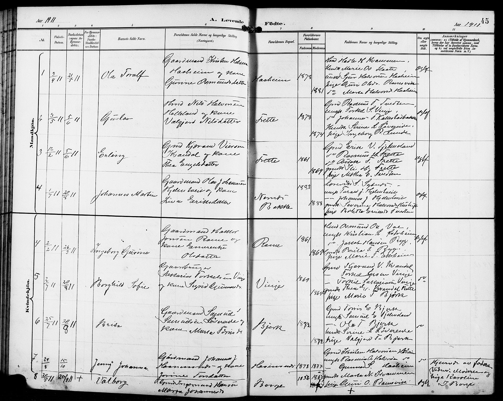 Etne sokneprestembete, SAB/A-75001/H/Hab: Parish register (copy) no. C 5, 1896-1920, p. 45
