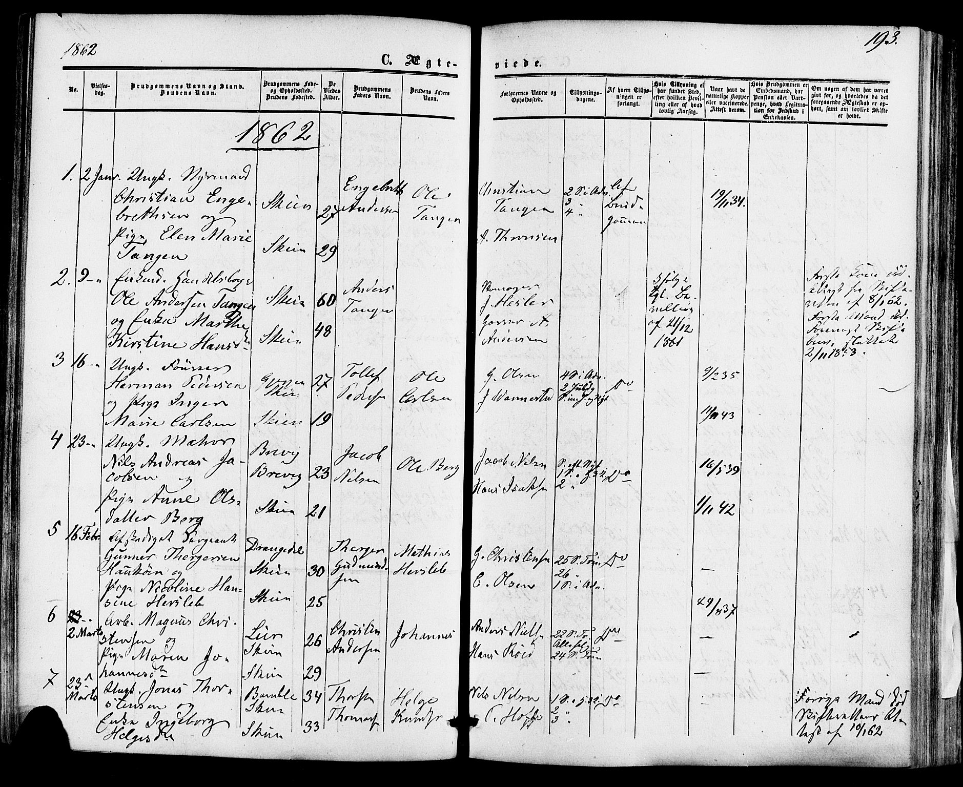 Skien kirkebøker, SAKO/A-302/F/Fa/L0007: Parish register (official) no. 7, 1856-1865, p. 193