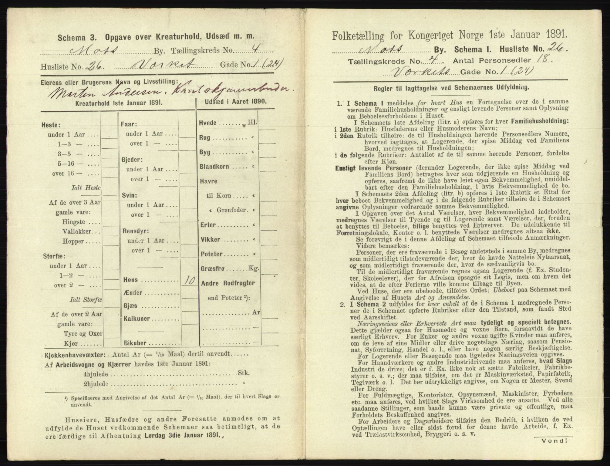 RA, 1891 census for 0104 Moss, 1891, p. 330