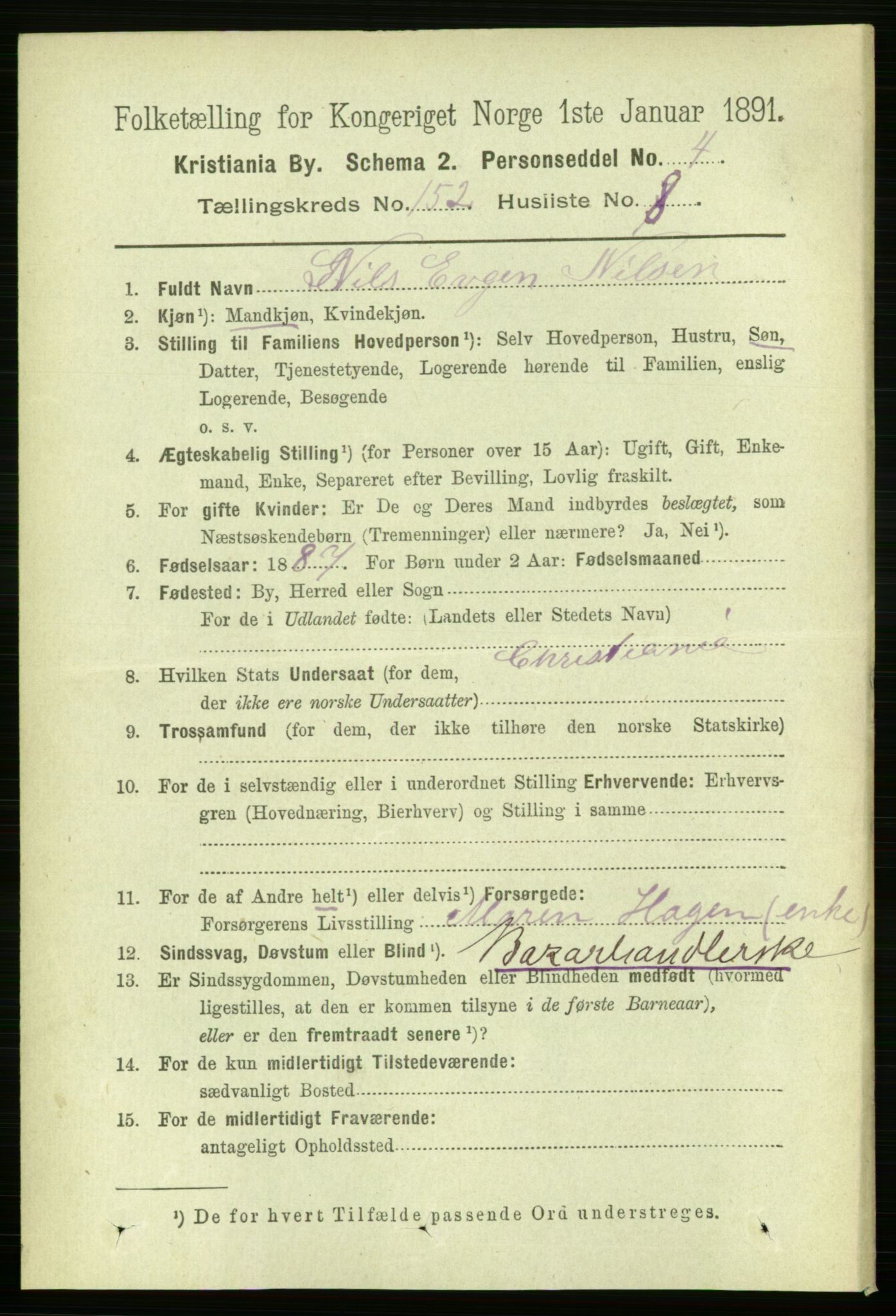 RA, 1891 census for 0301 Kristiania, 1891, p. 85418
