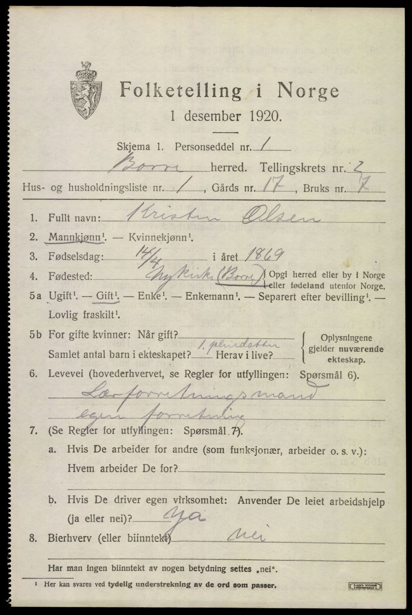 SAKO, 1920 census for Borre, 1920, p. 4186