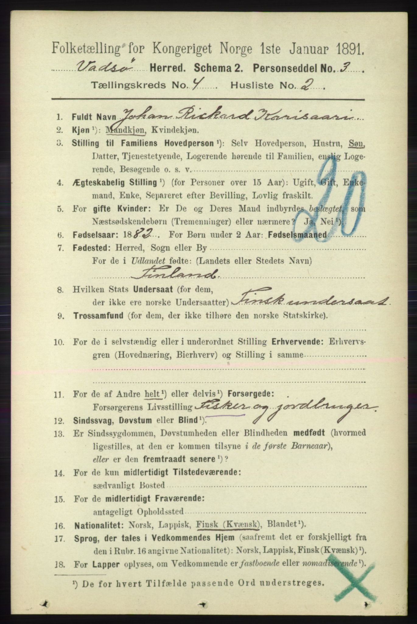 RA, 1891 census for 2029 Vadsø, 1891, p. 1213