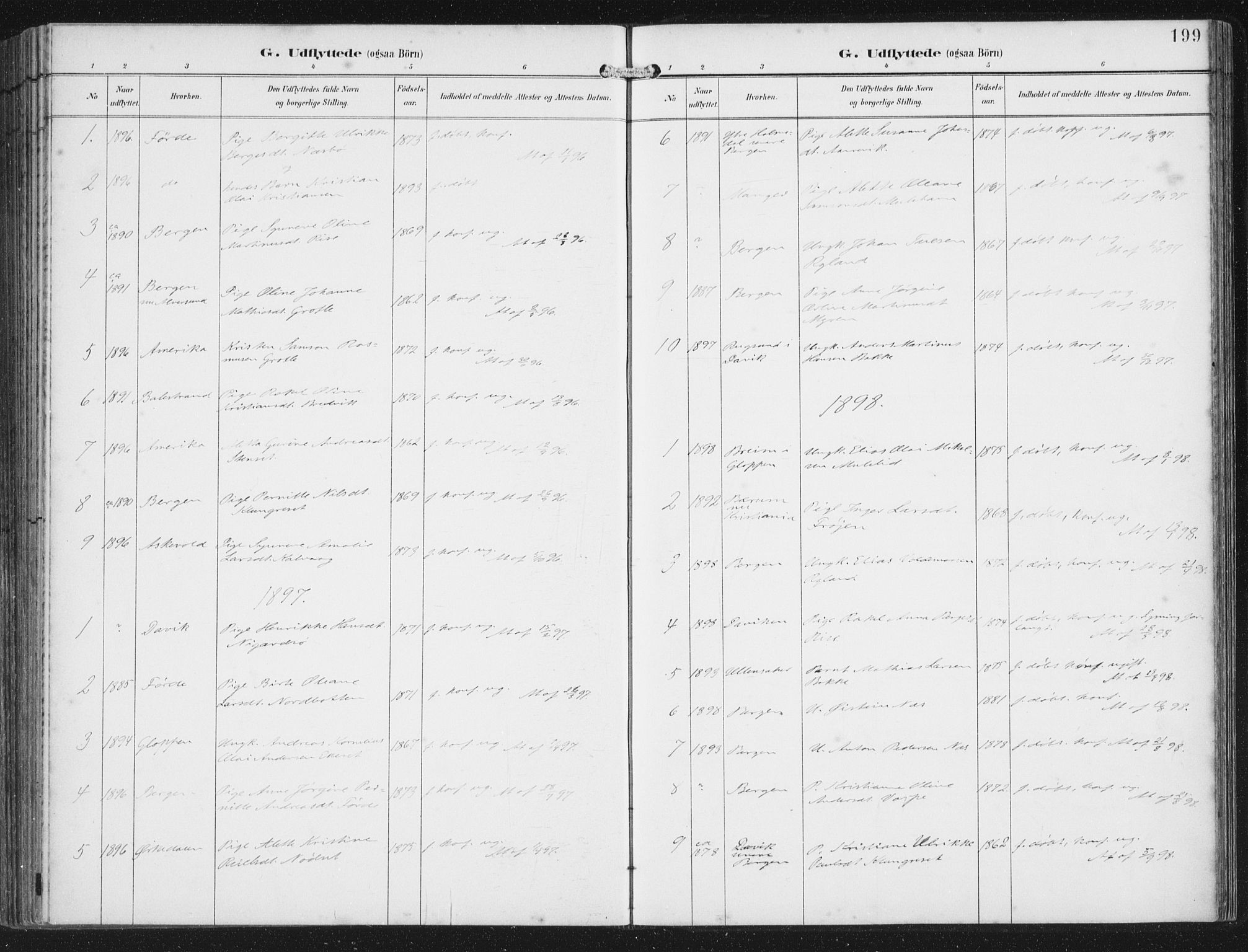 Bremanger sokneprestembete, SAB/A-82201/H/Haa/Haab/L0002: Parish register (official) no. B  2, 1896-1908, p. 199