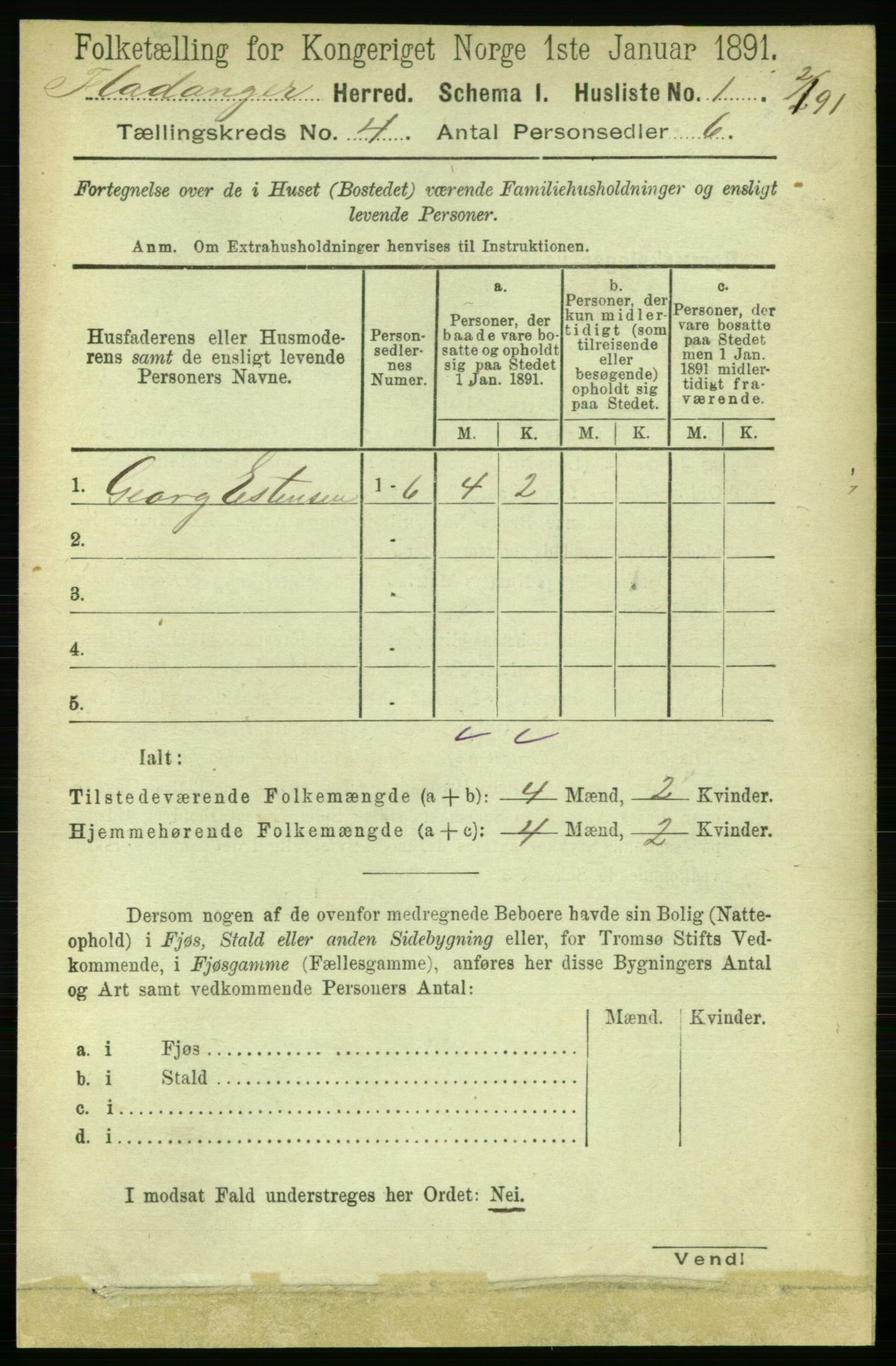 RA, 1891 census for 1749 Flatanger, 1891, p. 1694