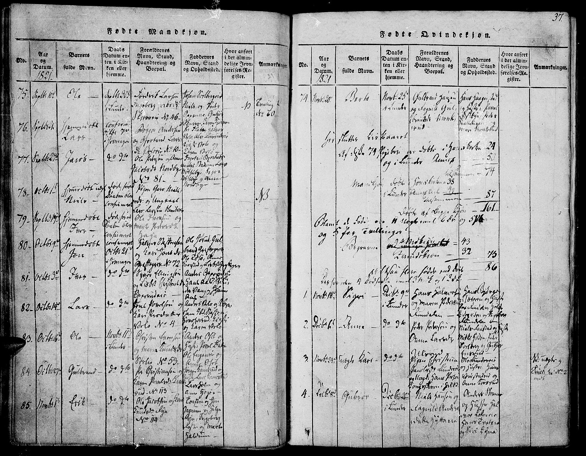 Jevnaker prestekontor, AV/SAH-PREST-116/H/Ha/Haa/L0005: Parish register (official) no. 5, 1815-1837, p. 37