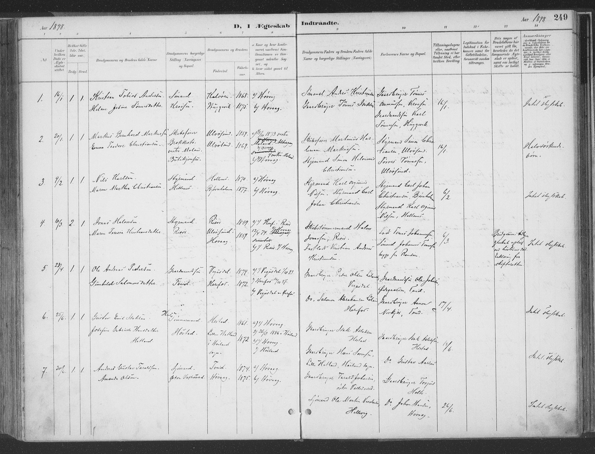 Høvåg sokneprestkontor, SAK/1111-0025/F/Fa/L0006: Parish register (official) no. A 6, 1894-1923, p. 249