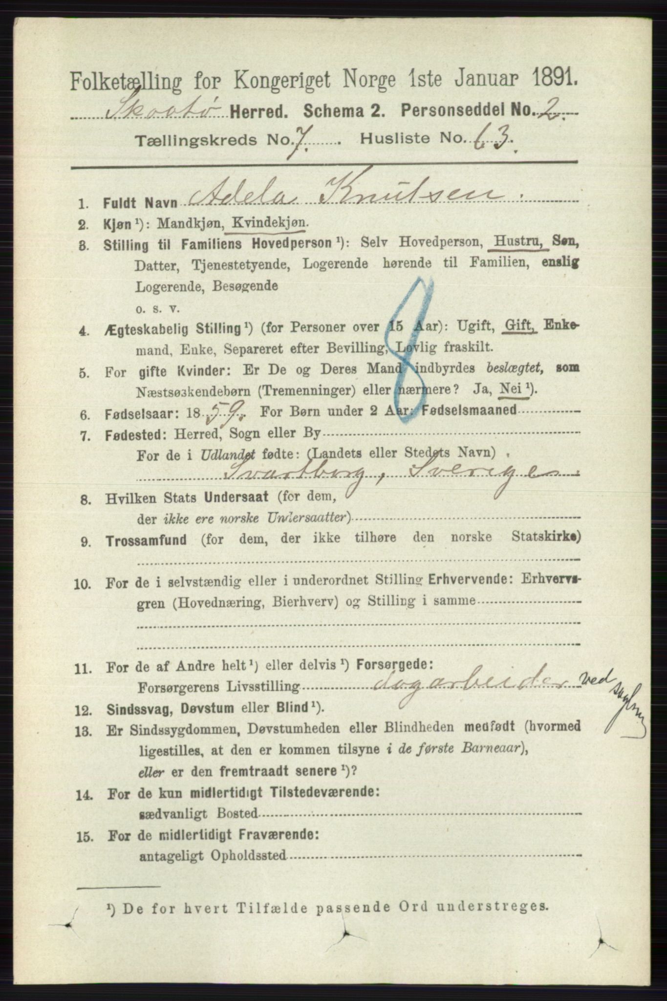 RA, 1891 census for 0815 Skåtøy, 1891, p. 3400