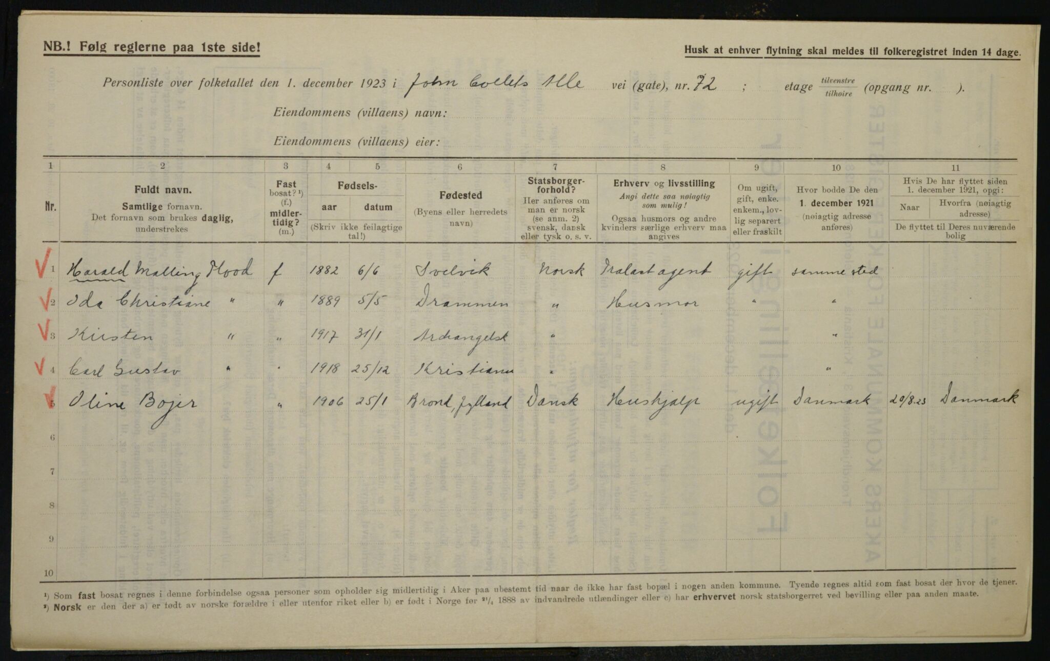 , Municipal Census 1923 for Aker, 1923, p. 21028