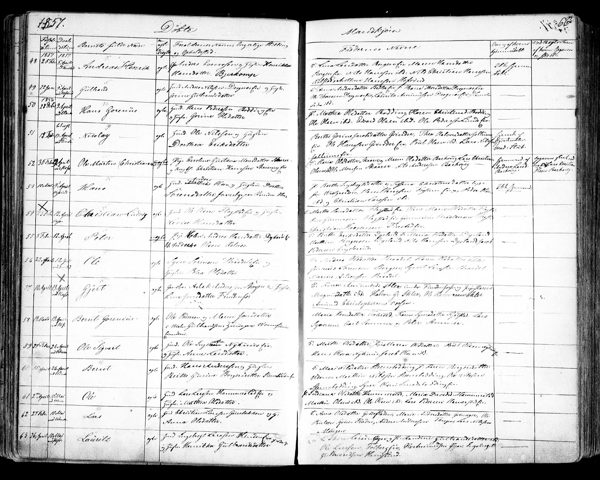 Nes prestekontor Kirkebøker, AV/SAO-A-10410/F/Fa/L0007: Parish register (official) no. I 7, 1846-1858, p. 66