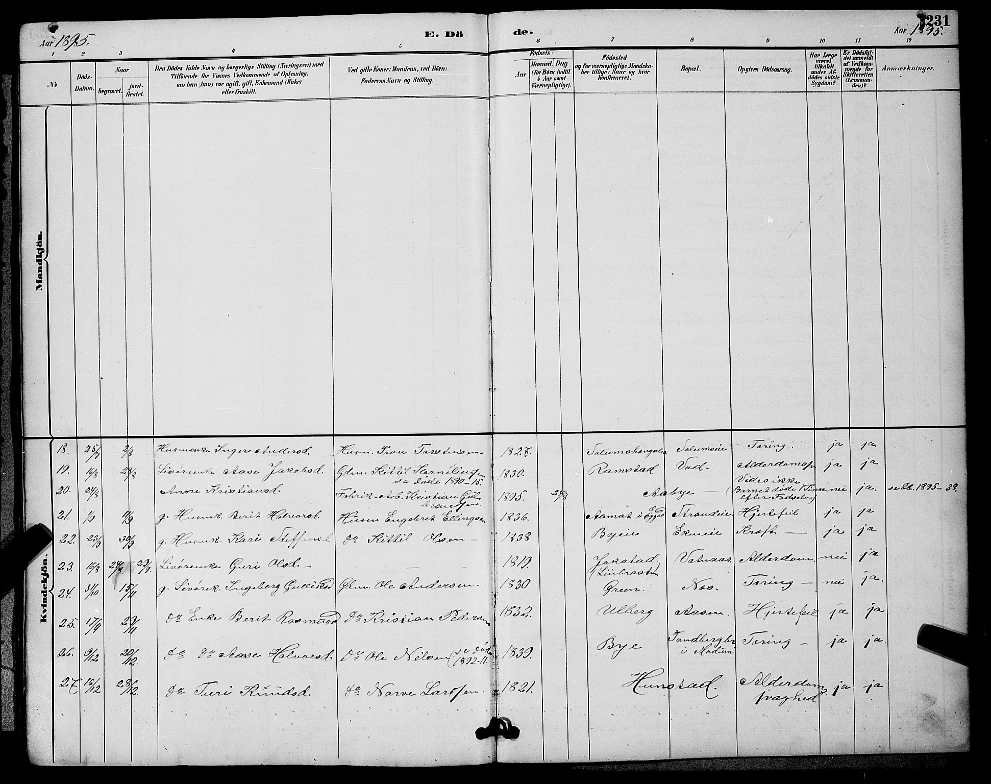 Sigdal kirkebøker, AV/SAKO-A-245/G/Ga/L0005: Parish register (copy) no. I 5, 1886-1900, p. 231