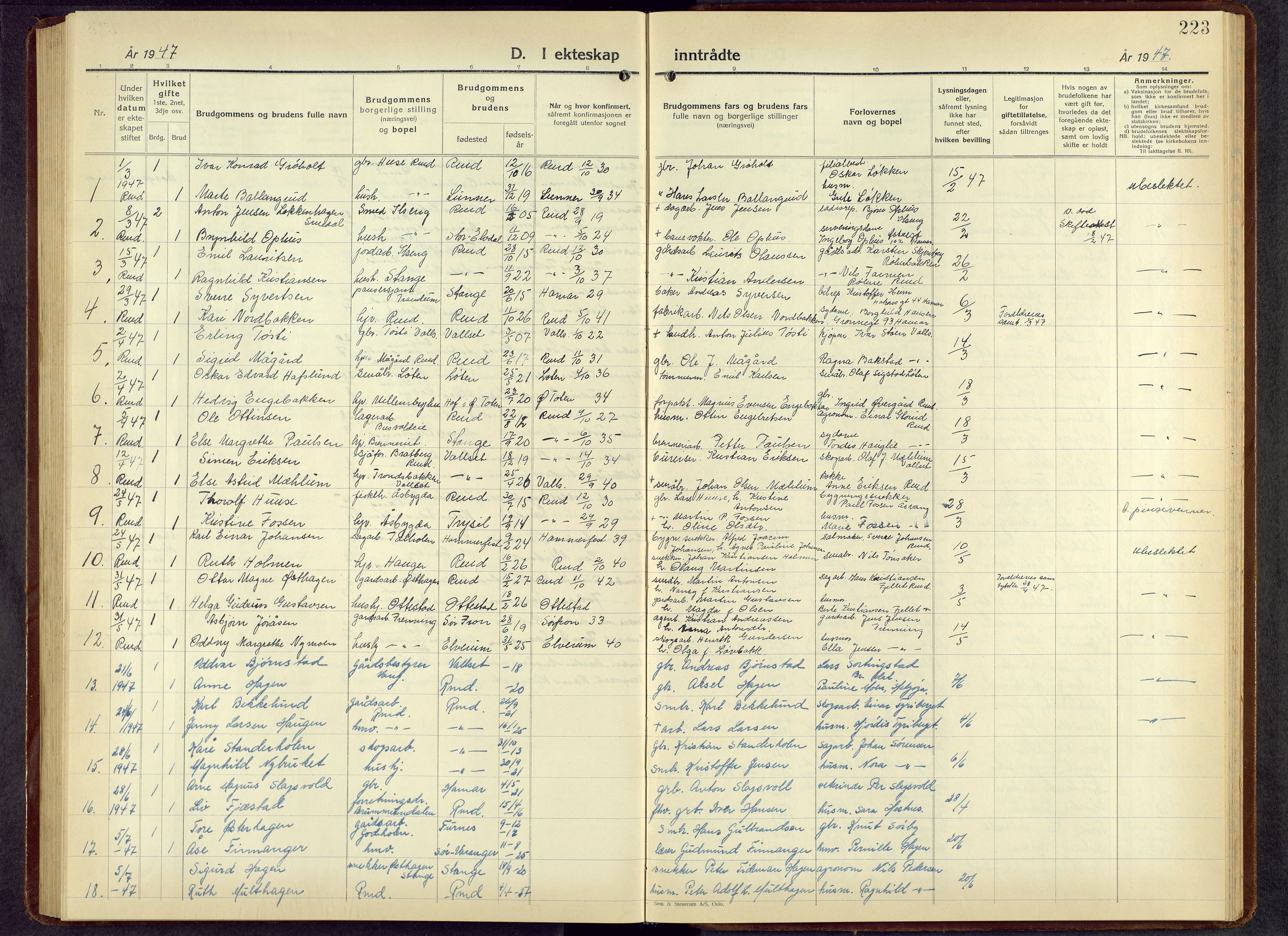 Romedal prestekontor, AV/SAH-PREST-004/L/L0016: Parish register (copy) no. 16, 1940-1958, p. 223