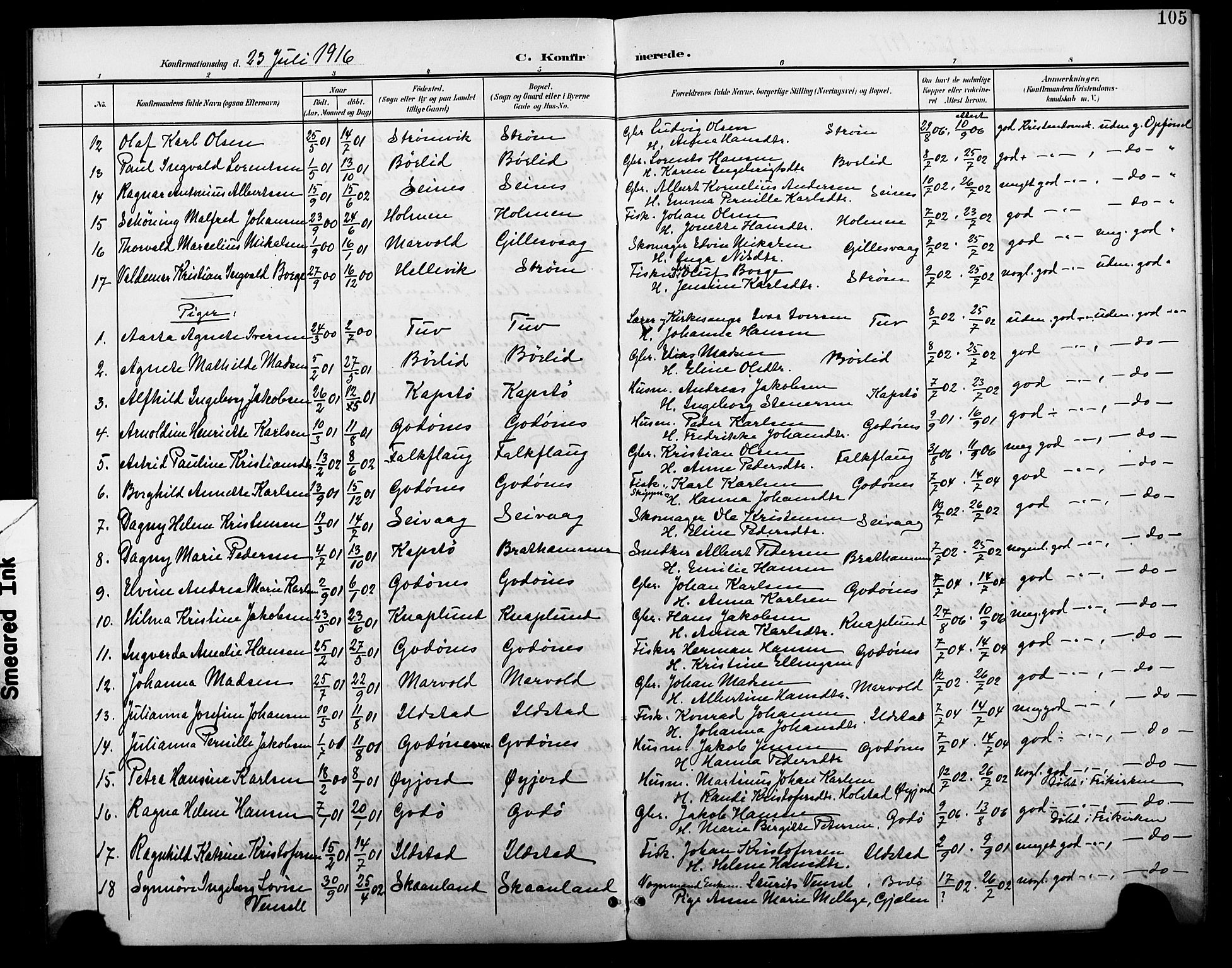 Ministerialprotokoller, klokkerbøker og fødselsregistre - Nordland, SAT/A-1459/804/L0088: Parish register (copy) no. 804C01, 1901-1917, p. 105