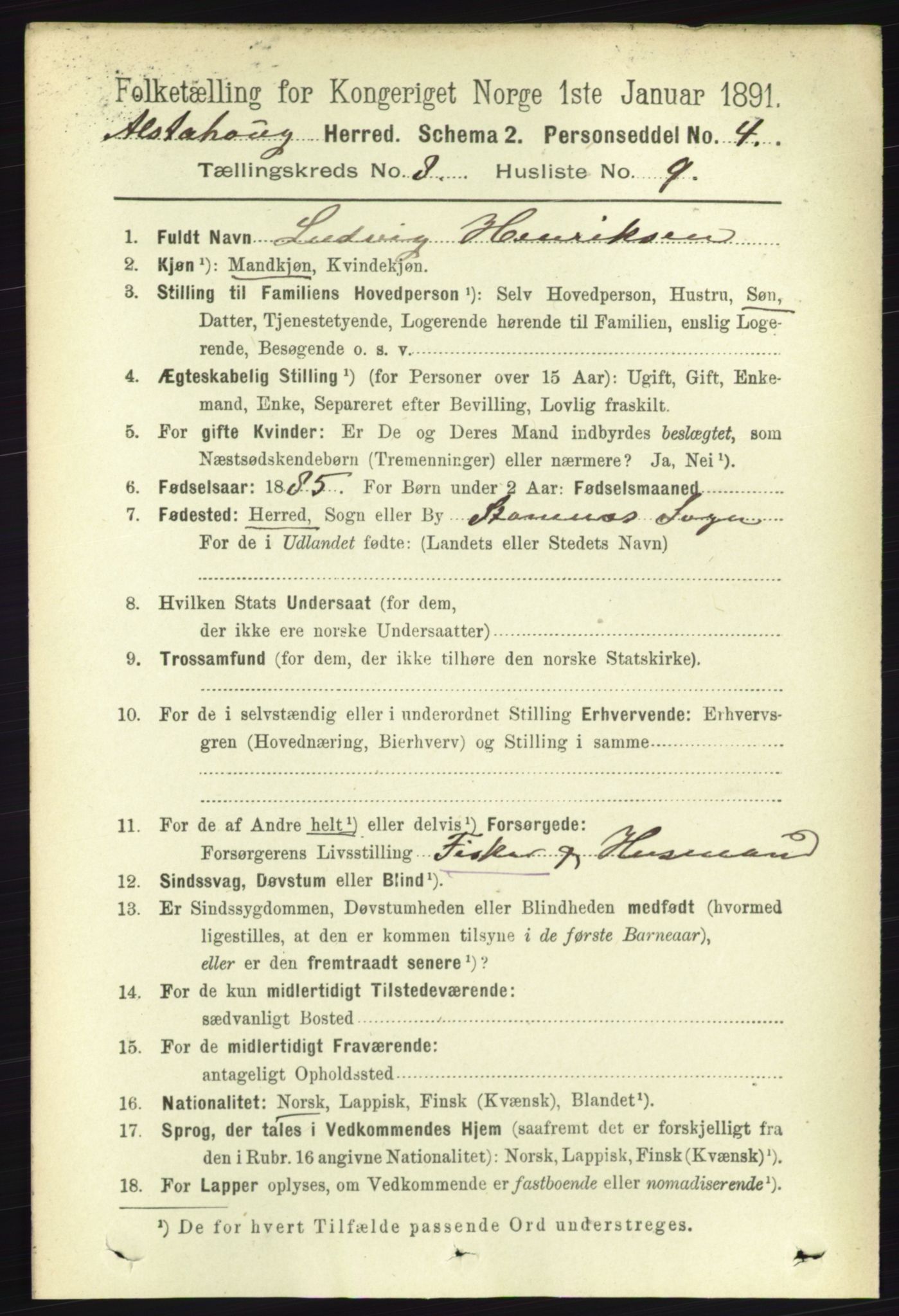 RA, 1891 census for 1820 Alstahaug, 1891, p. 2950