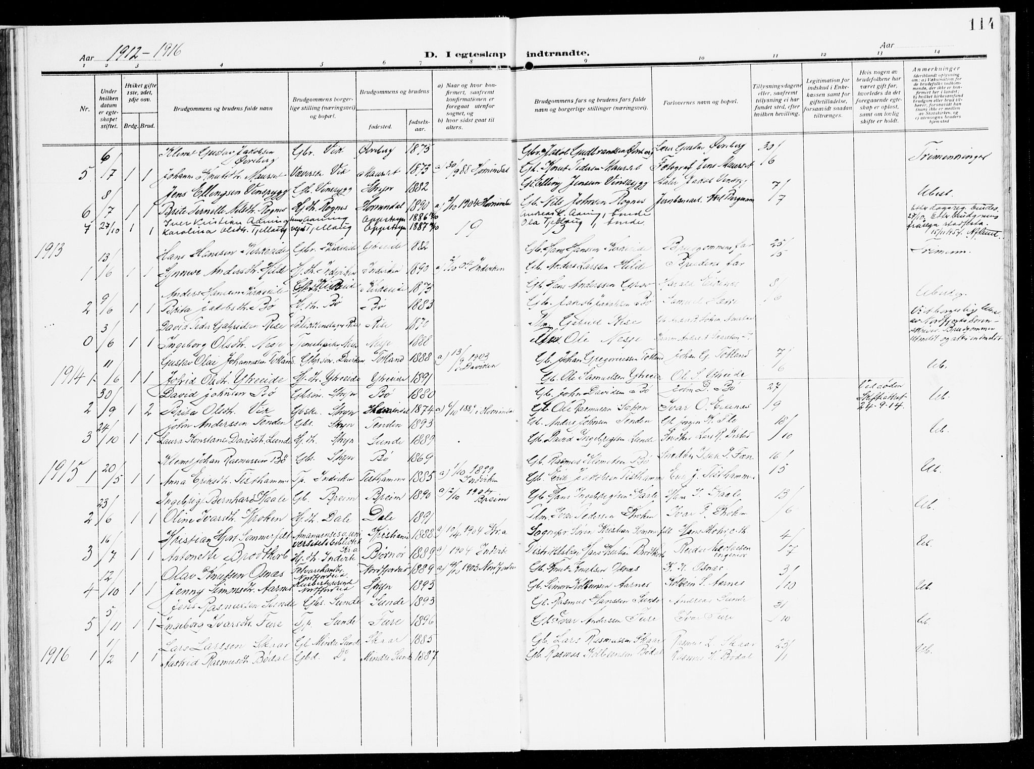 Stryn Sokneprestembete, AV/SAB-A-82501: Parish register (official) no. B 2, 1908-1936, p. 114