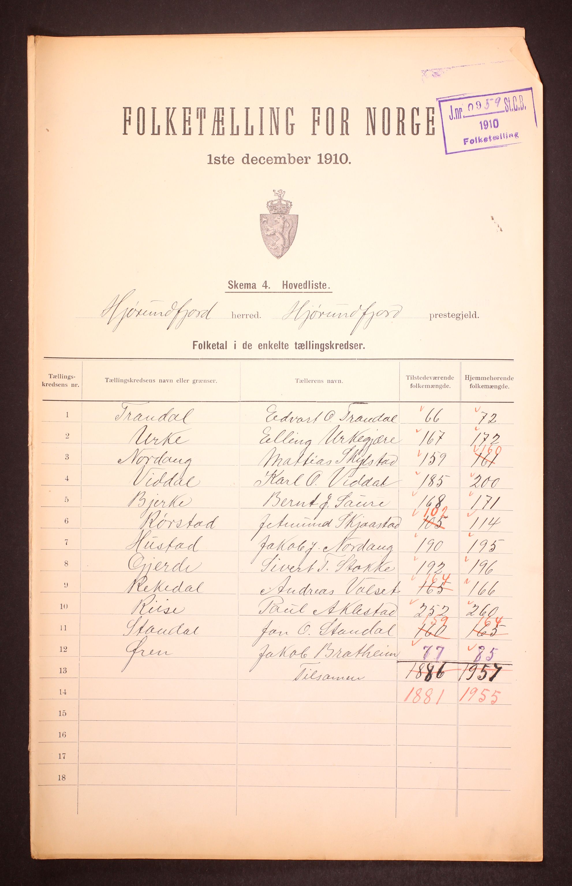 RA, 1910 census for Hjørundfjord, 1910, p. 2