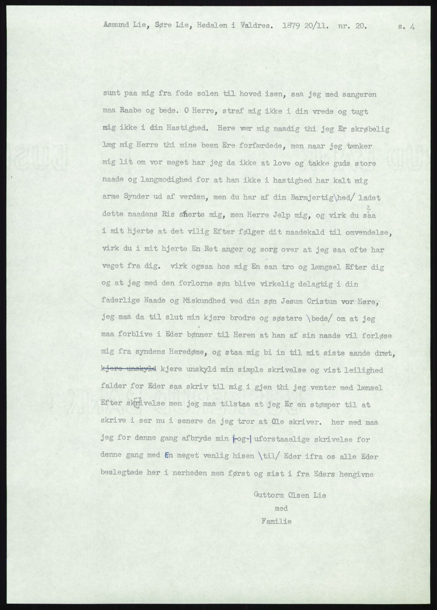 Samlinger til kildeutgivelse, Amerikabrevene, AV/RA-EA-4057/F/L0012: Innlån fra Oppland: Lie (brevnr 1-78), 1838-1914, p. 239