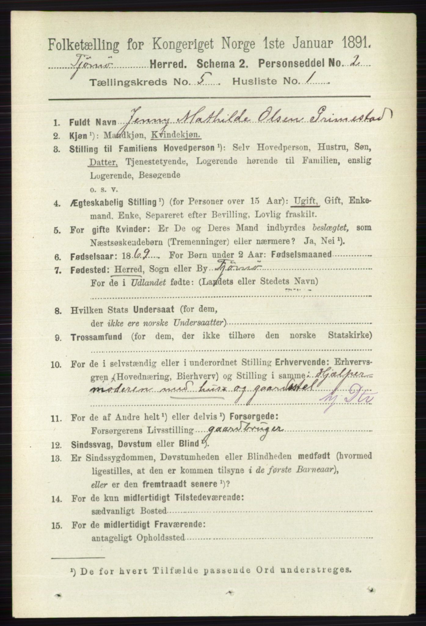 RA, 1891 census for 0723 Tjøme, 1891, p. 1669