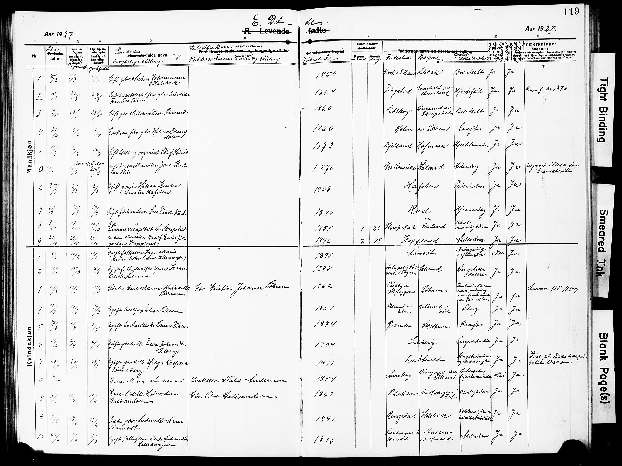 Høland prestekontor Kirkebøker, SAO/A-10346a/G/Ga/L0008: Parish register (copy) no. I 8, 1915-1929, p. 119