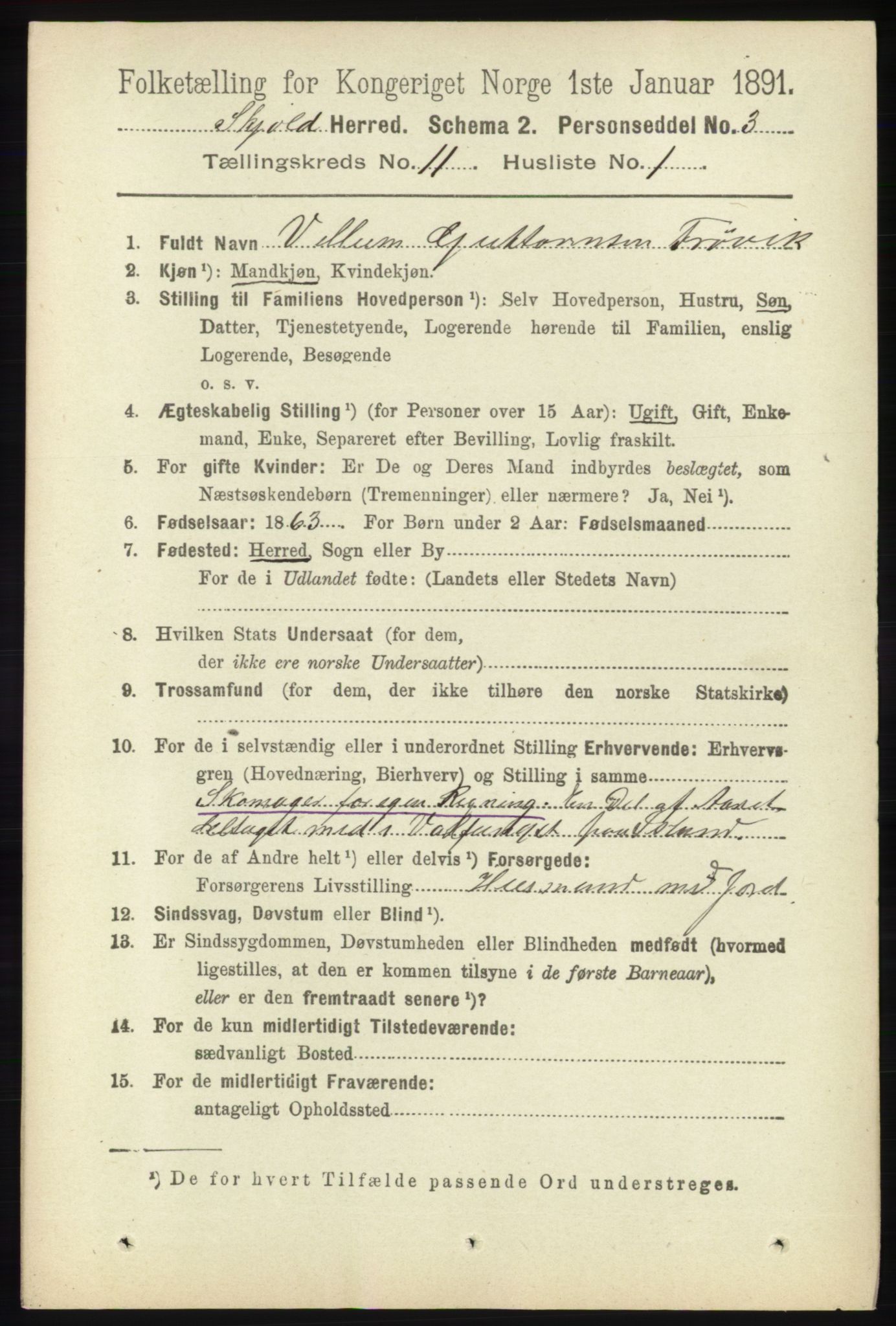 RA, 1891 census for 1154 Skjold, 1891, p. 2072