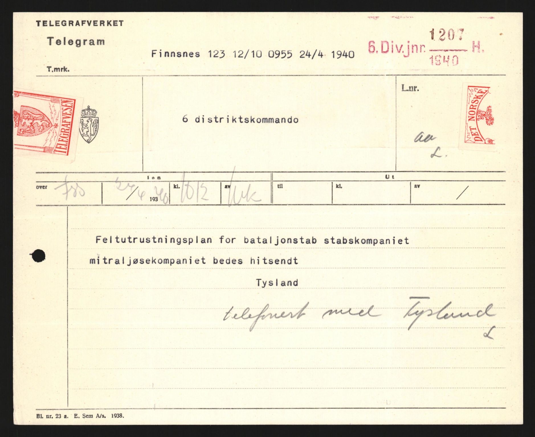 Forsvaret, Forsvarets krigshistoriske avdeling, AV/RA-RAFA-2017/Y/Yb/L0122: II-C-11-600  -  6. Divisjon med avdelinger, 1940, p. 252