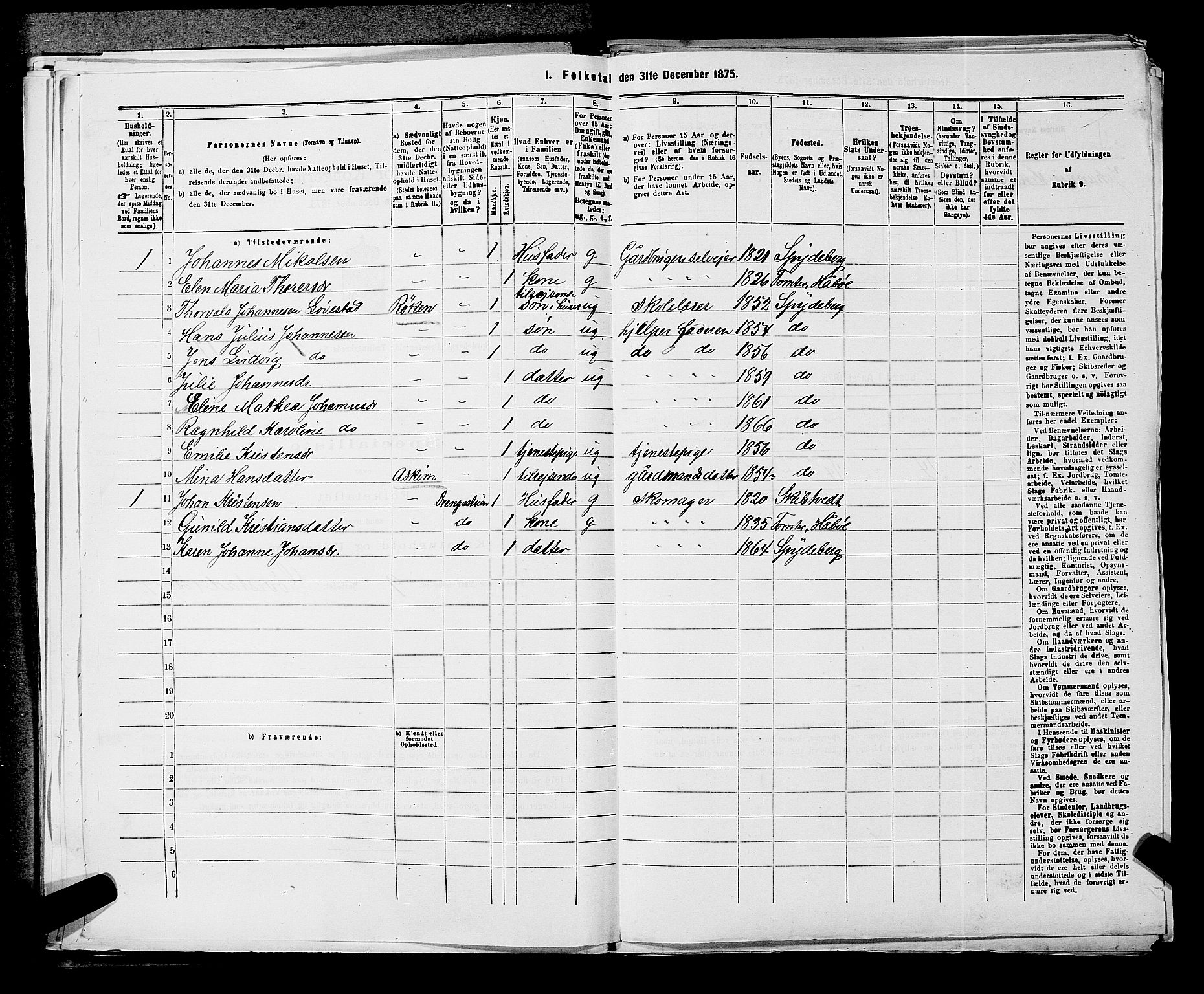 RA, 1875 census for 0123P Spydeberg, 1875, p. 76