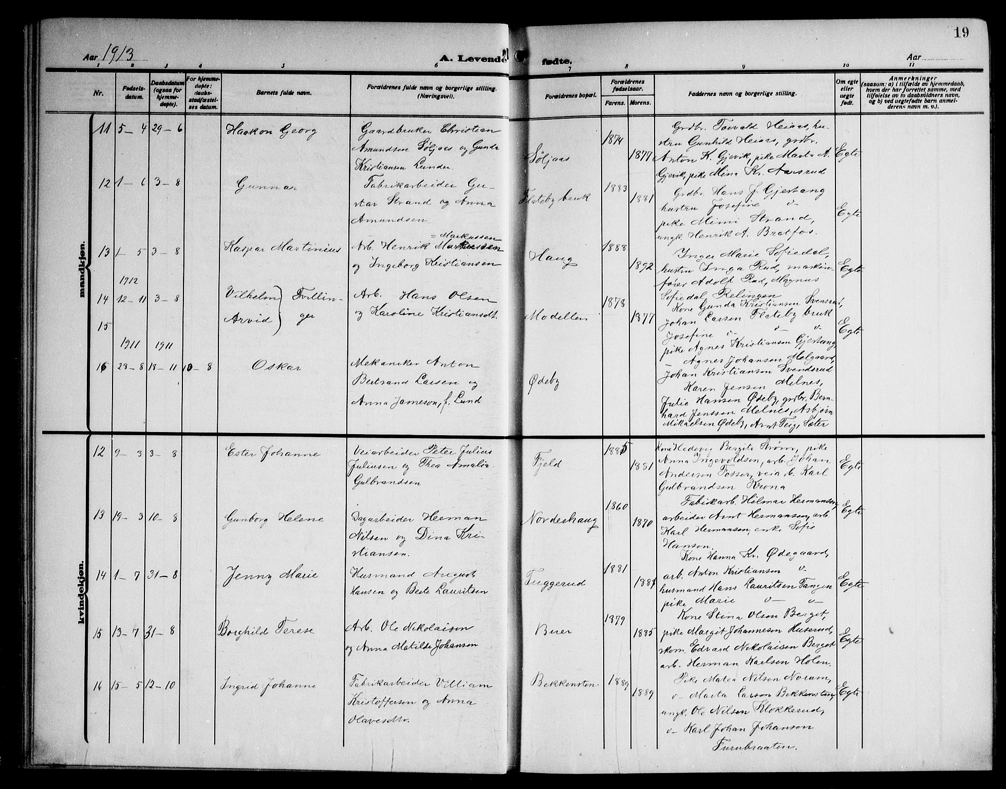 Enebakk prestekontor Kirkebøker, AV/SAO-A-10171c/G/Ga/L0007: Parish register (copy) no. I 7, 1911-1949, p. 19