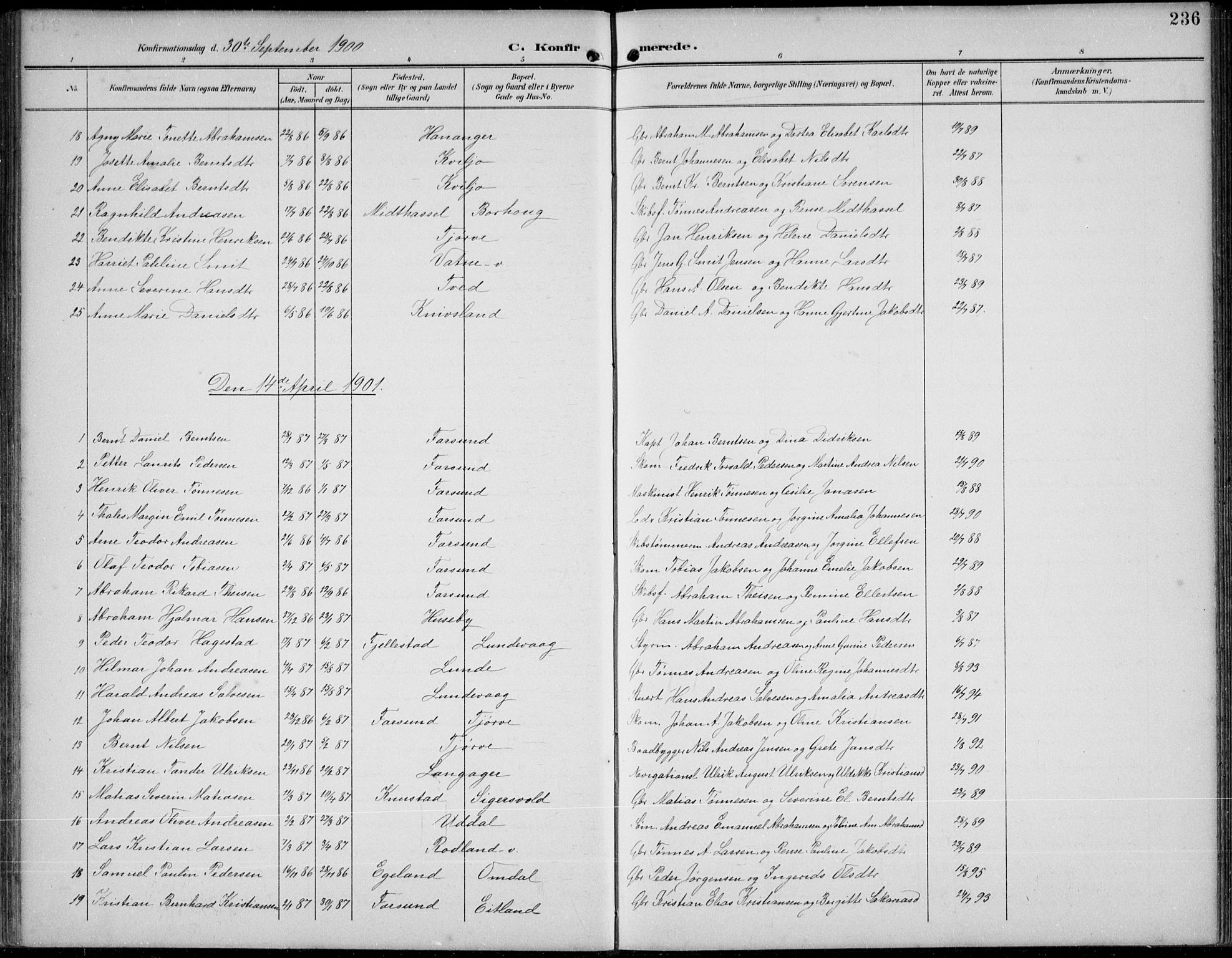 Lista sokneprestkontor, AV/SAK-1111-0027/F/Fb/L0005: Parish register (copy) no. B 5, 1892-1923, p. 236