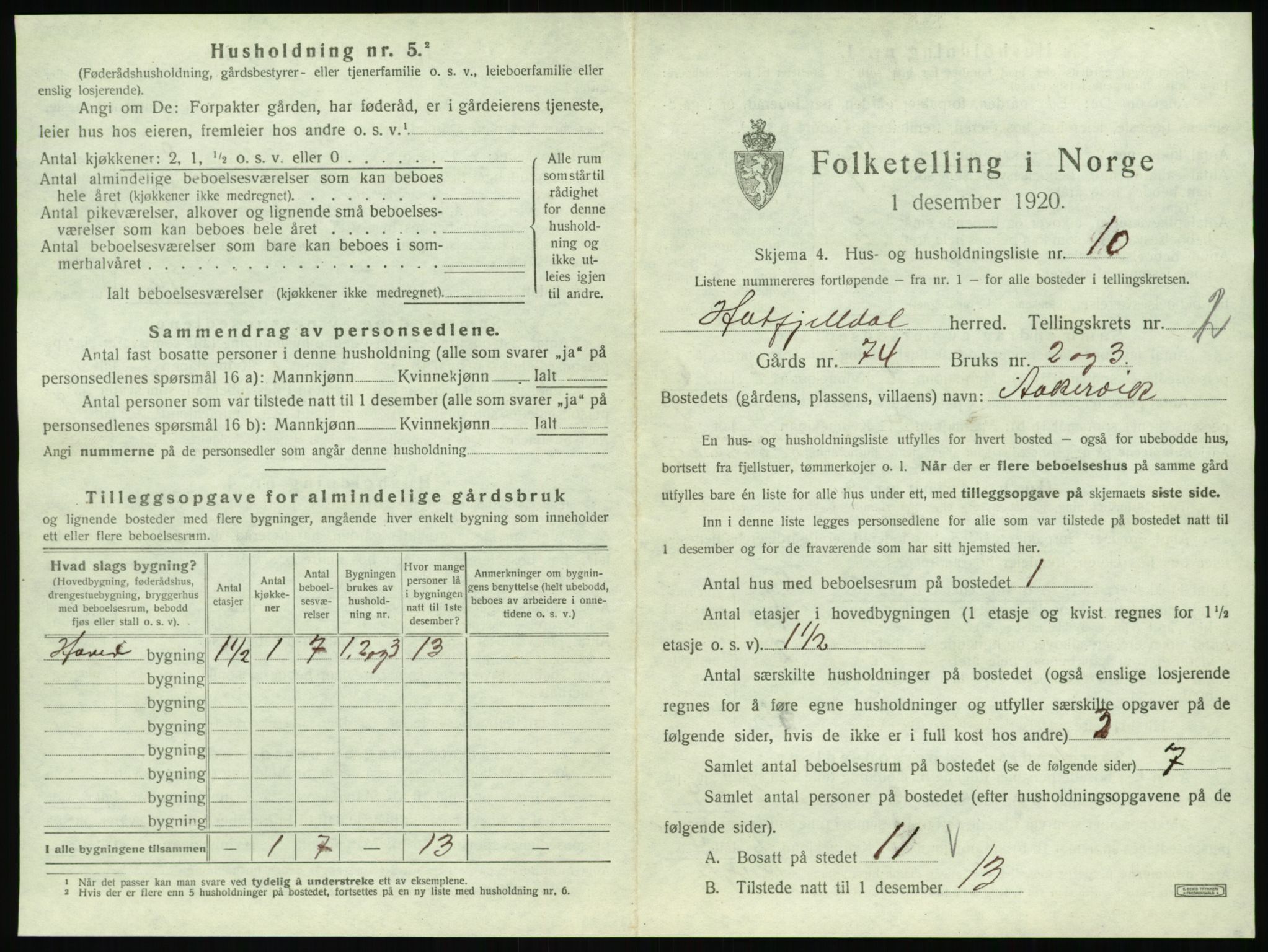 SAT, 1920 census for Hattfjelldal, 1920, p. 98