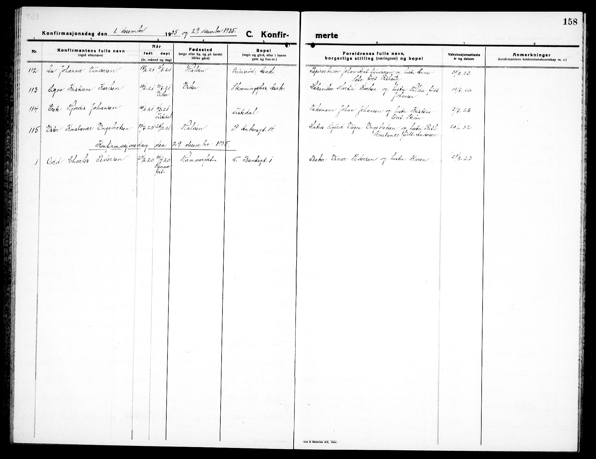 Halden prestekontor Kirkebøker, SAO/A-10909/G/Ga/L0013: Parish register (copy) no. 13, 1924-1939, p. 158