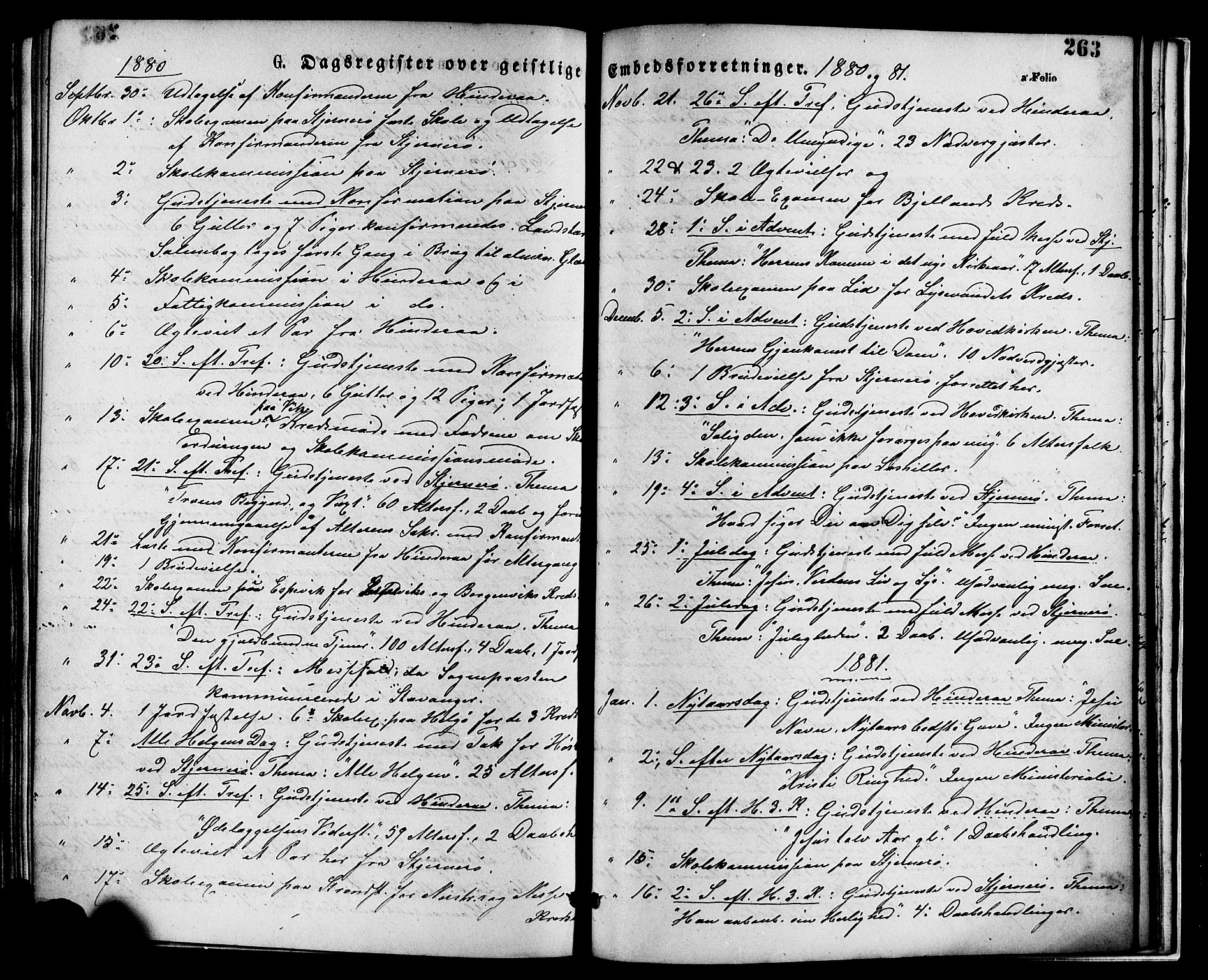 Nedstrand sokneprestkontor, SAST/A-101841/01/IV: Parish register (official) no. A 11, 1877-1887, p. 263
