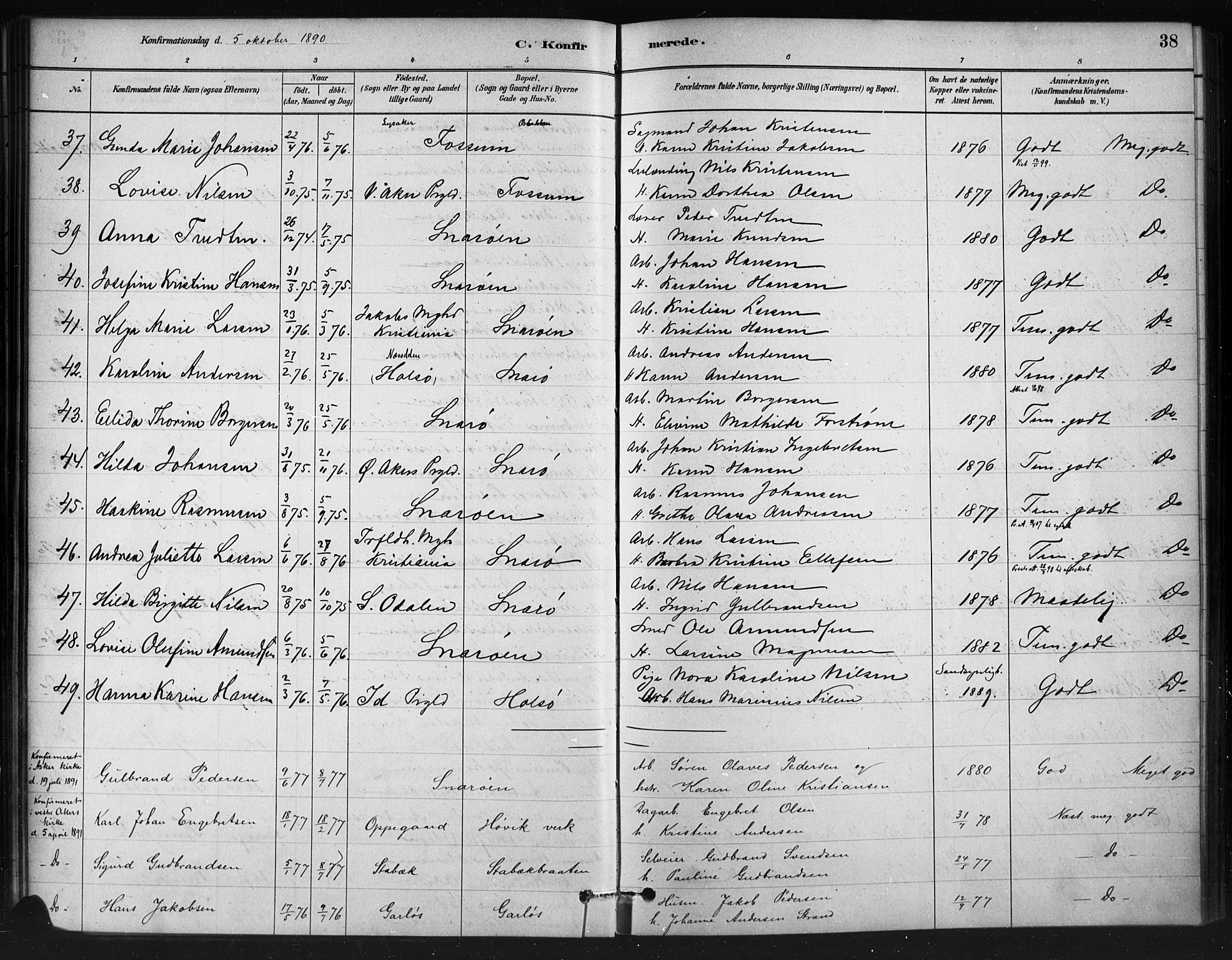 Asker prestekontor Kirkebøker, AV/SAO-A-10256a/F/Fc/L0002: Parish register (official) no. III 2, 1879-1904, p. 38