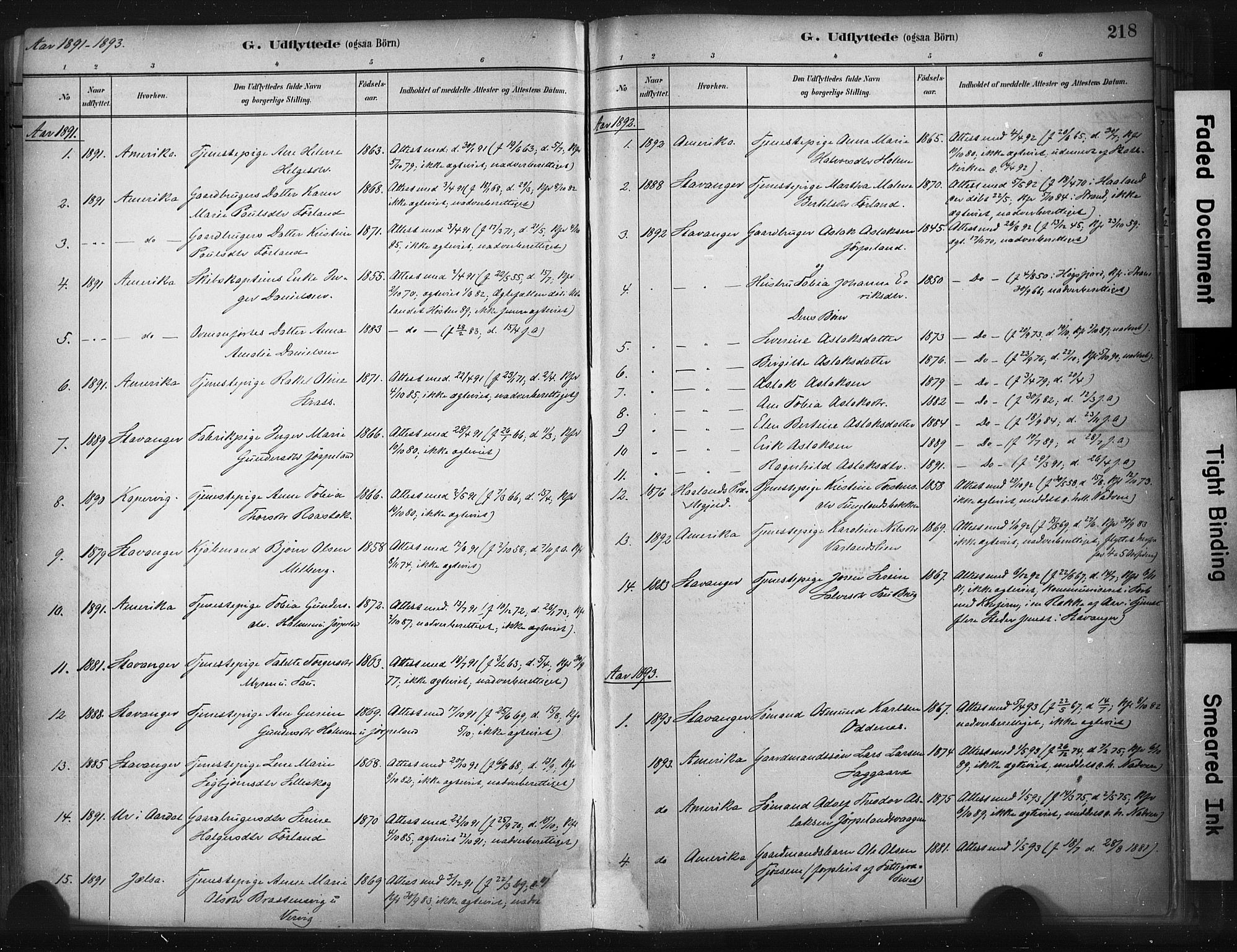 Strand sokneprestkontor, AV/SAST-A-101828/H/Ha/Haa/L0010: Parish register (official) no. A 10, 1882-1929, p. 218