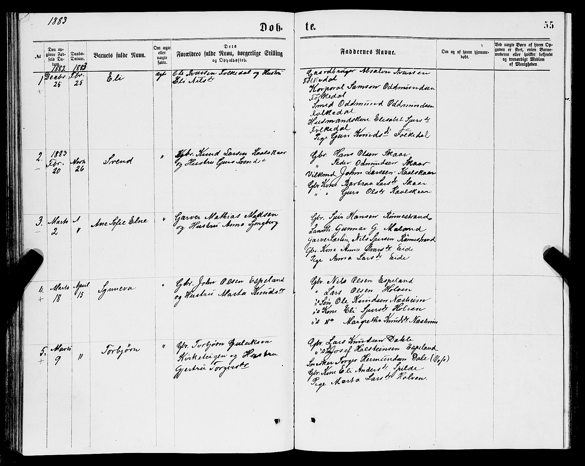 Ulvik sokneprestembete, SAB/A-78801/H/Hab: Parish register (copy) no. B 2, 1869-1883, p. 55