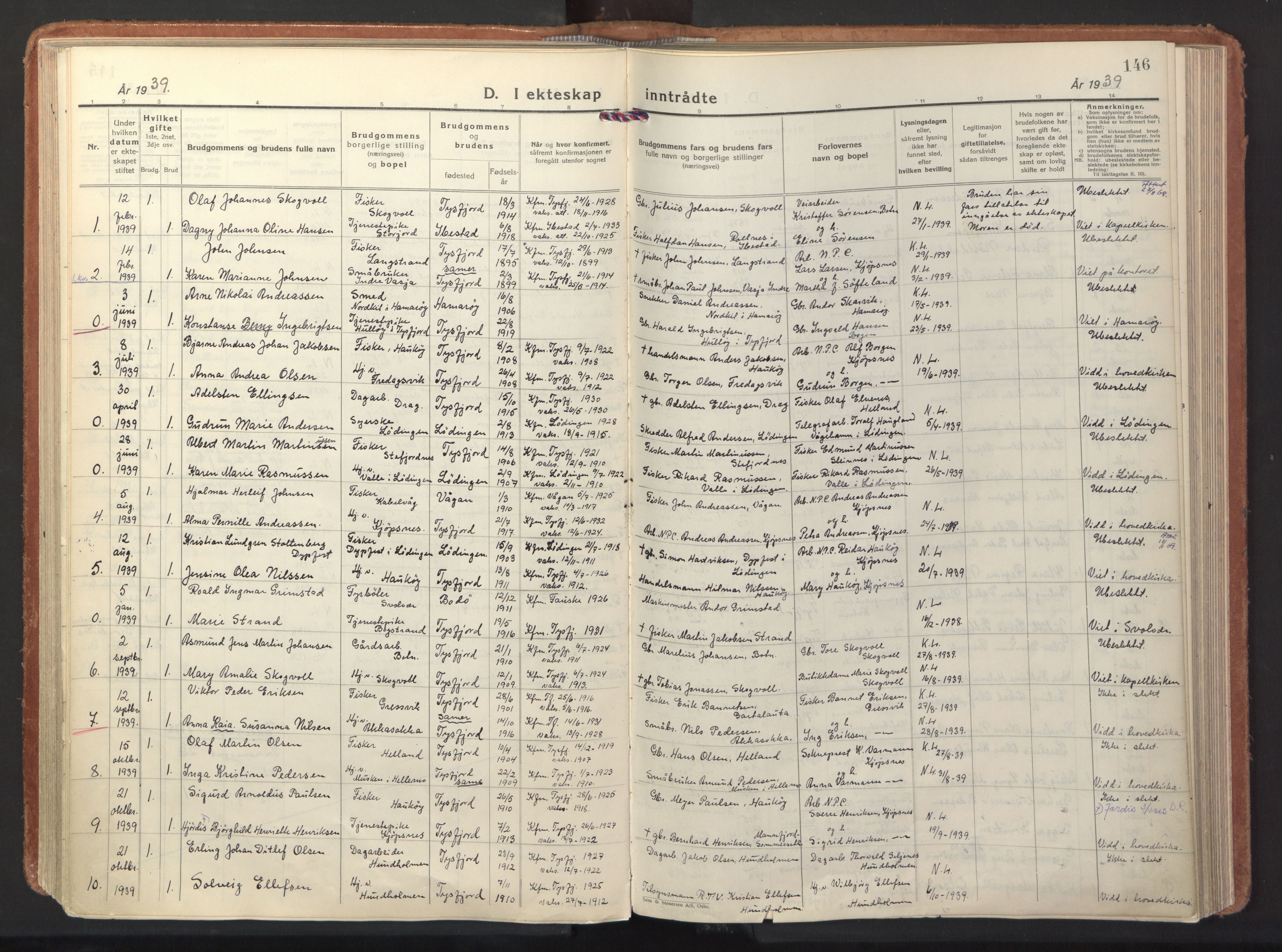 Ministerialprotokoller, klokkerbøker og fødselsregistre - Nordland, AV/SAT-A-1459/861/L0874: Parish register (official) no. 861A09, 1932-1939, p. 146