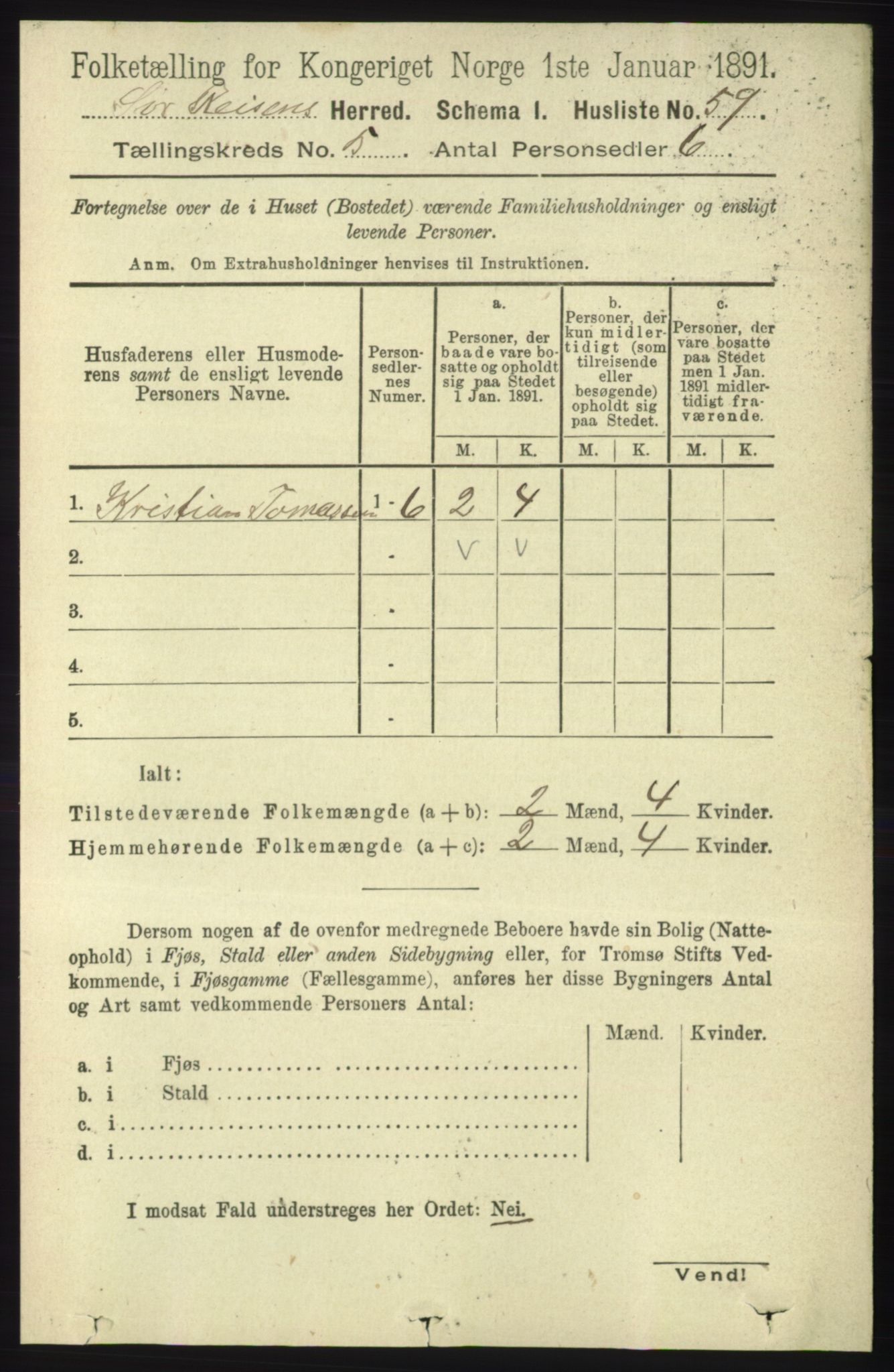 RA, 1891 census for 1925 Sørreisa, 1891, p. 1567